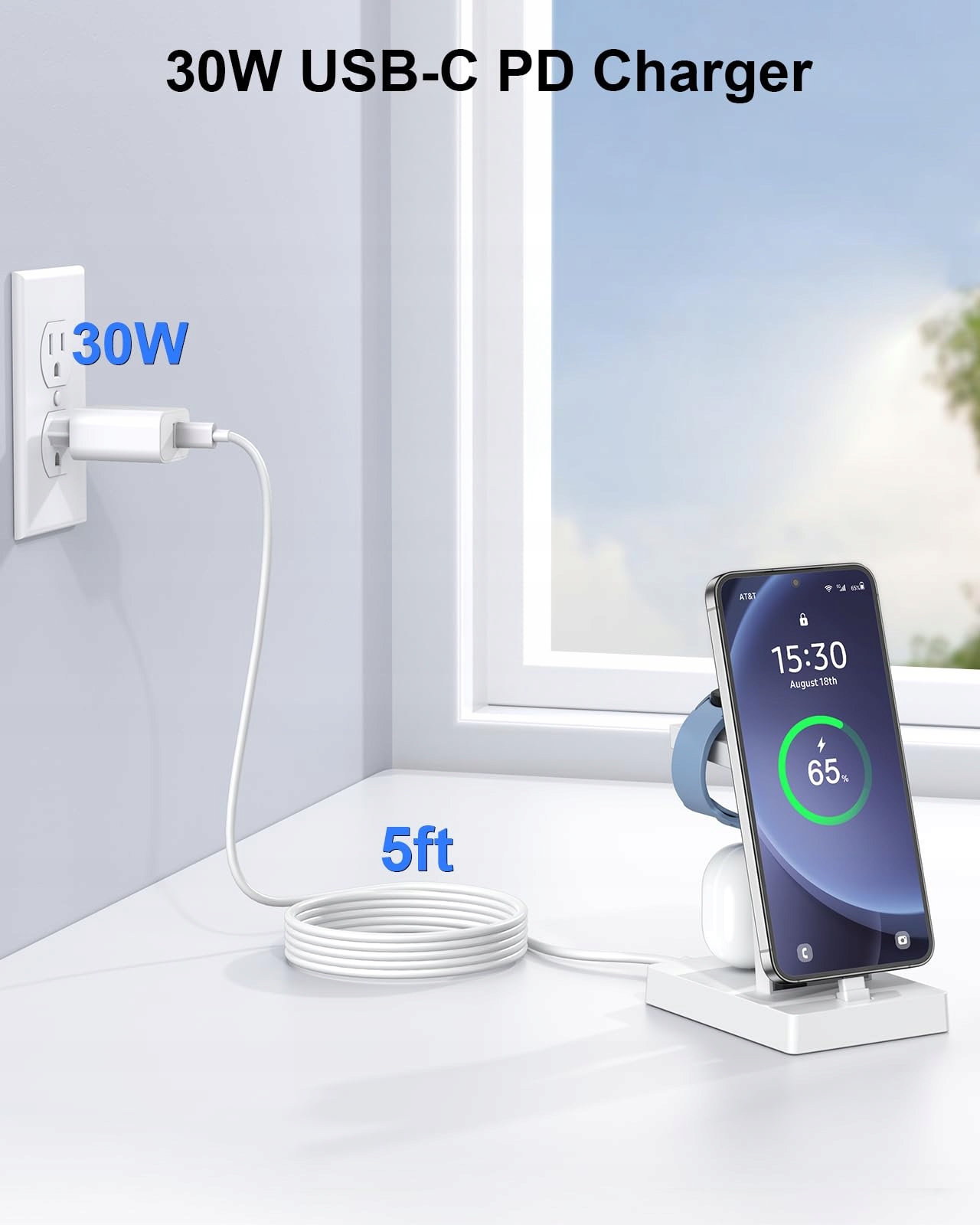 NANAMI Stacja Ładowania 30W USB C Dla Samsung Watch i Telefonów 3w1 — miniatura 2