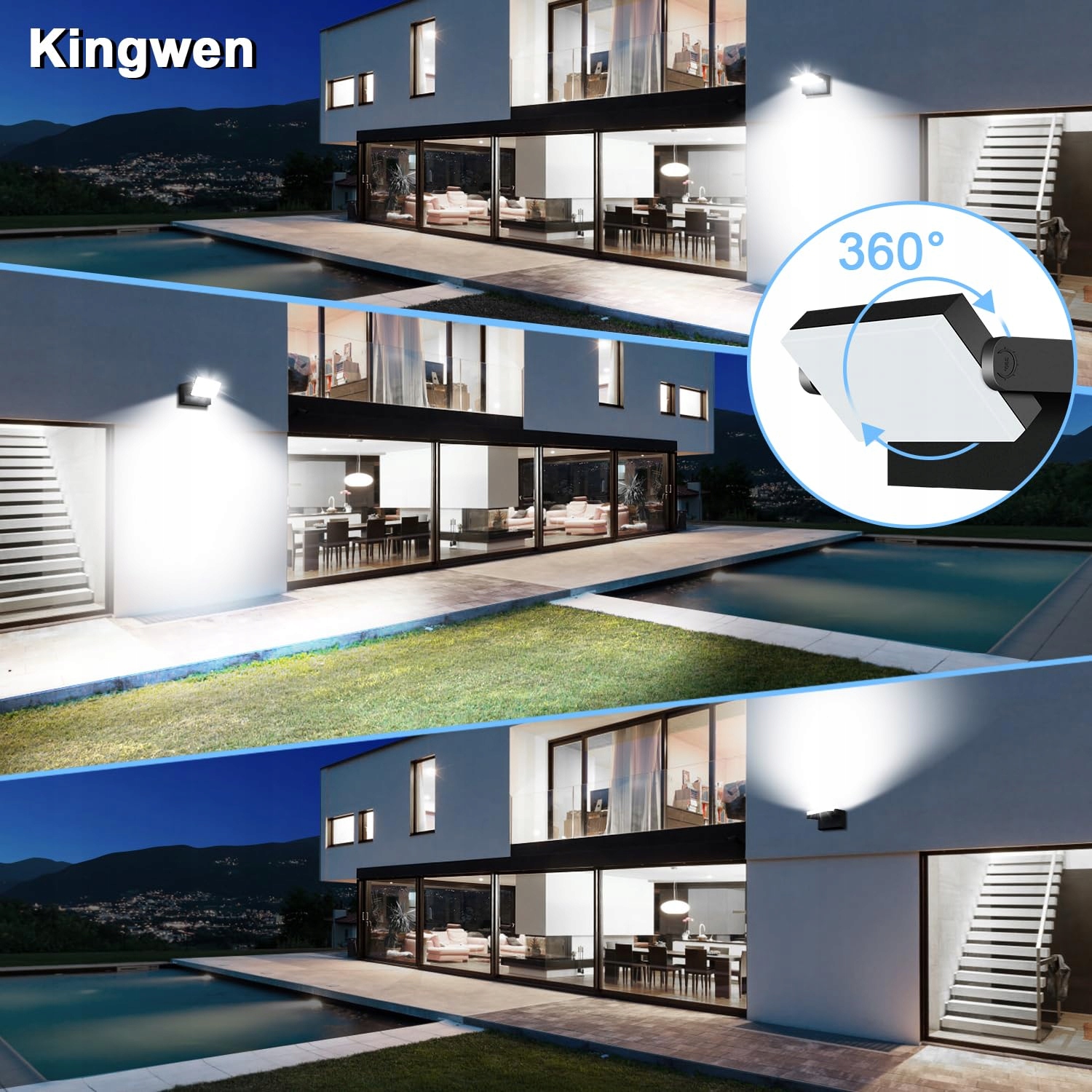 KINGWEN Nowoczesna Lampa Ścienna LED Zewnętrzna 40W IP65 Czarna 6000K — miniatura 5