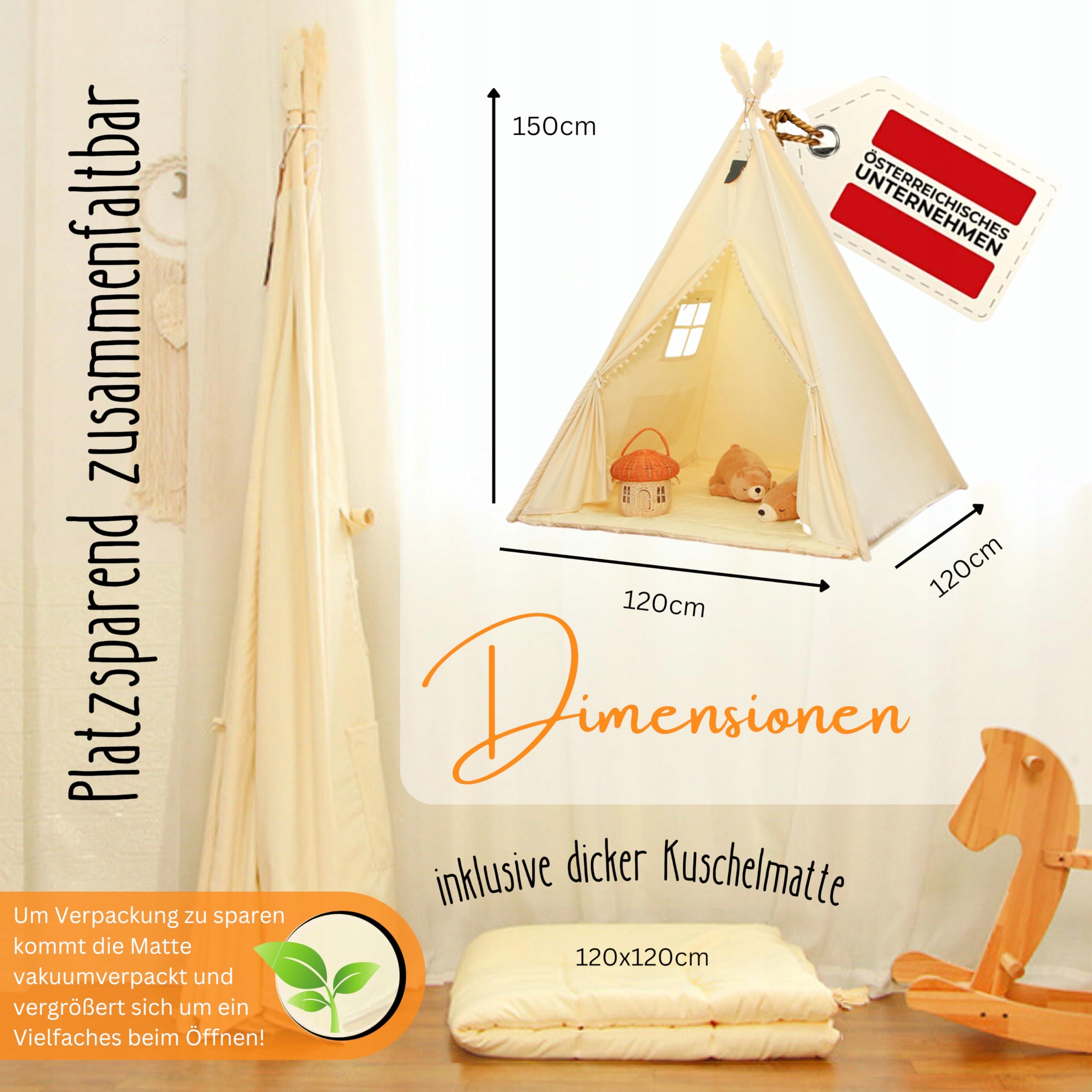 LIONHERZ Oryginalny Tipi Namiot Dla Dzieci Bawełna Z Dekoracją I Matą — miniatura 5