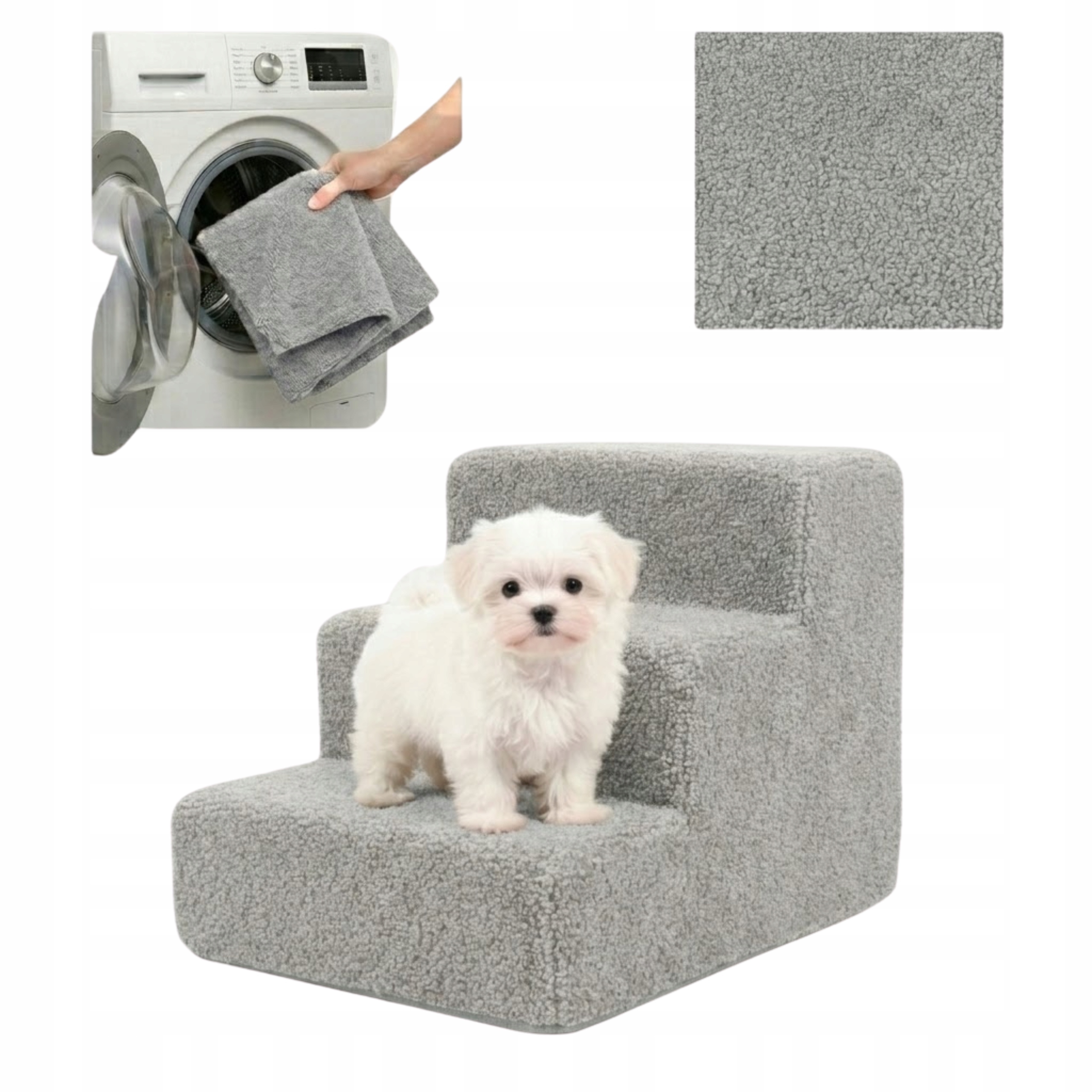 Schůdky Pro Psa K Nastupování Plošina 3 Stupně Šedá Rampa 36 CM Bouclé