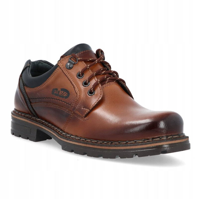 PÓŁBUTY MĘSKIE TRAPERY SKÓRA 010 BRĄZOWE r 41 Nosek okrągły