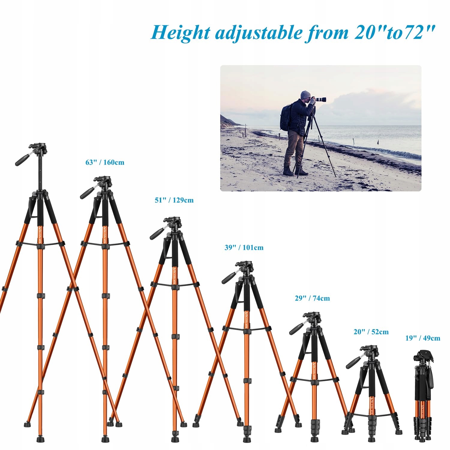 VICTIV Statyw Aluminiowy 182 cm Lekki Kompaktowy do DSLR i Telefonu — miniatura 4
