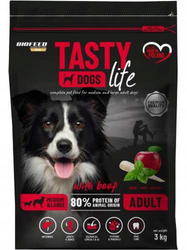Levně Tasty Dogs Life s hovězím masem 12 kg (střední a velké)