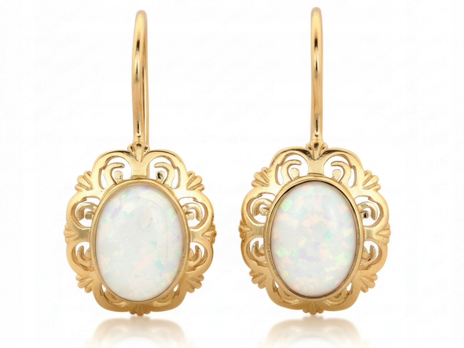 Náušnice zlaté 585 s opálem a prolamovanou obroučkou jsou ideální jako dárek