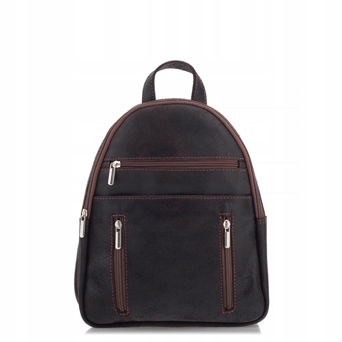 Polský Batoh Kožený Semišový Hnědý Dámský s kapsami Belveder BV10