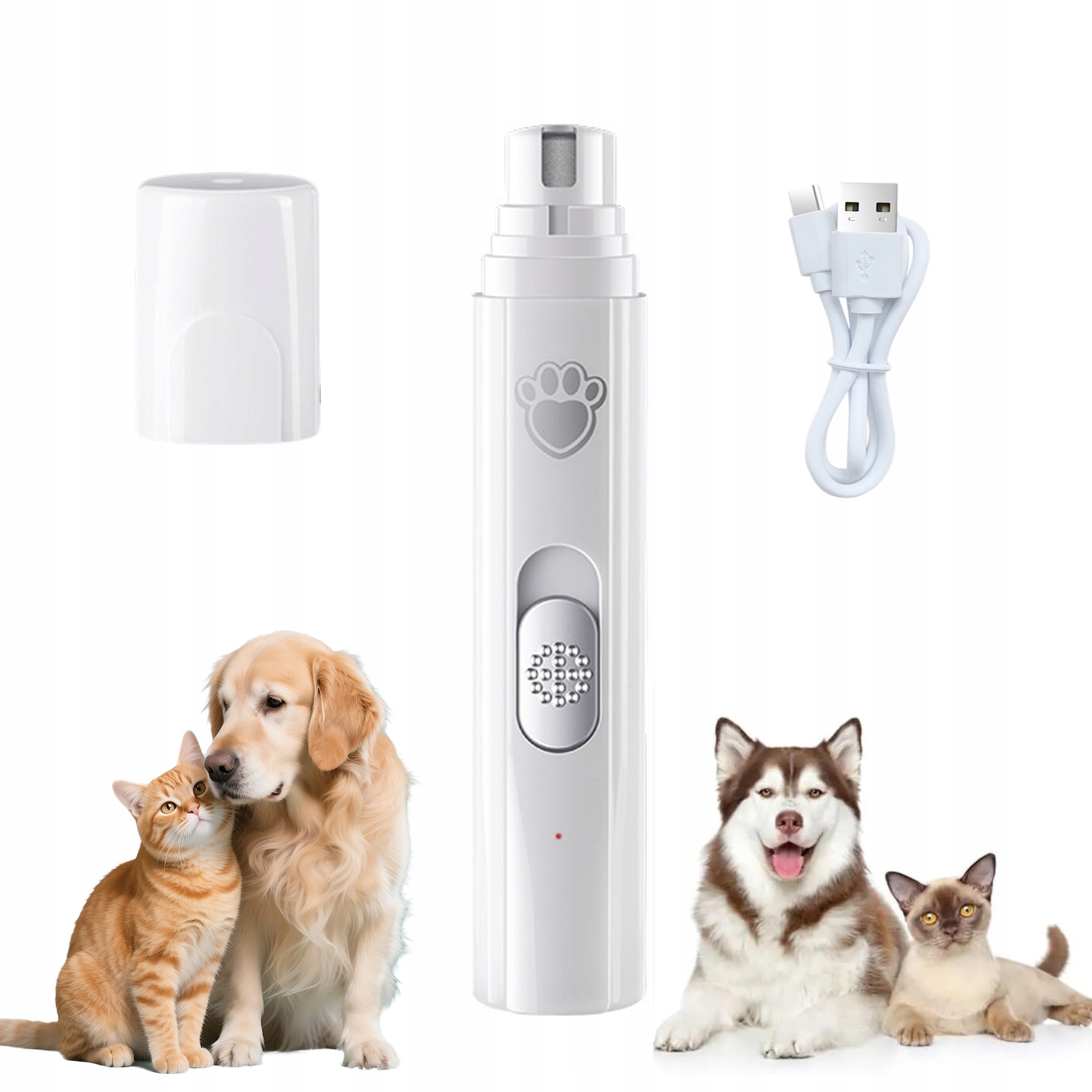 Levně Elektrický Pilník Na Drápy Pro Psy A Kočky, 2 Rychlosti, 3 Porty, Nabíjecí, Přenosný