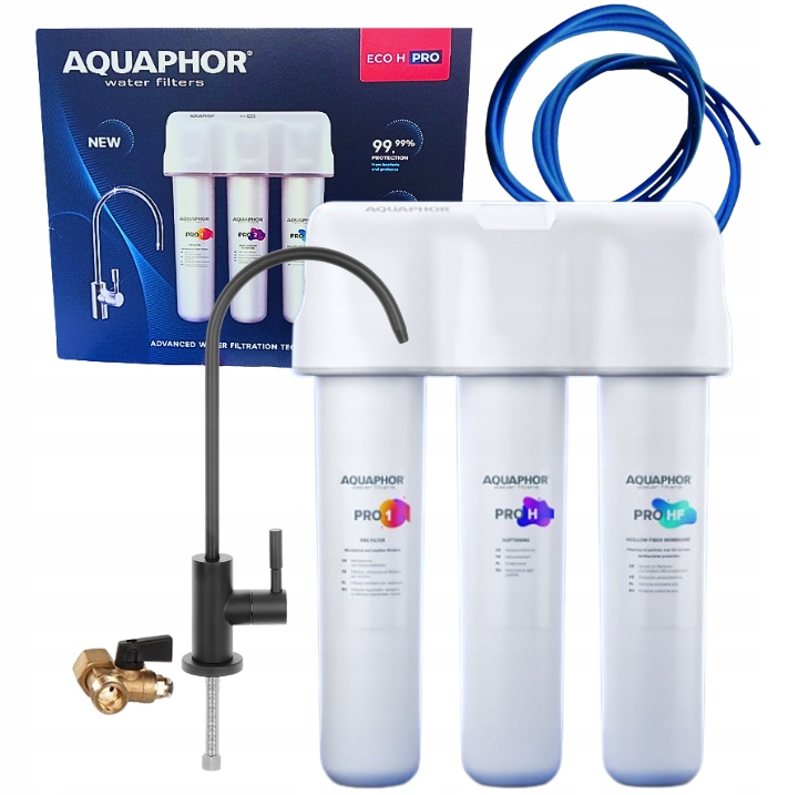 Filtr do wody twardej zmiękczający pod zlew Aquaphor Eco H Pro czarny kran