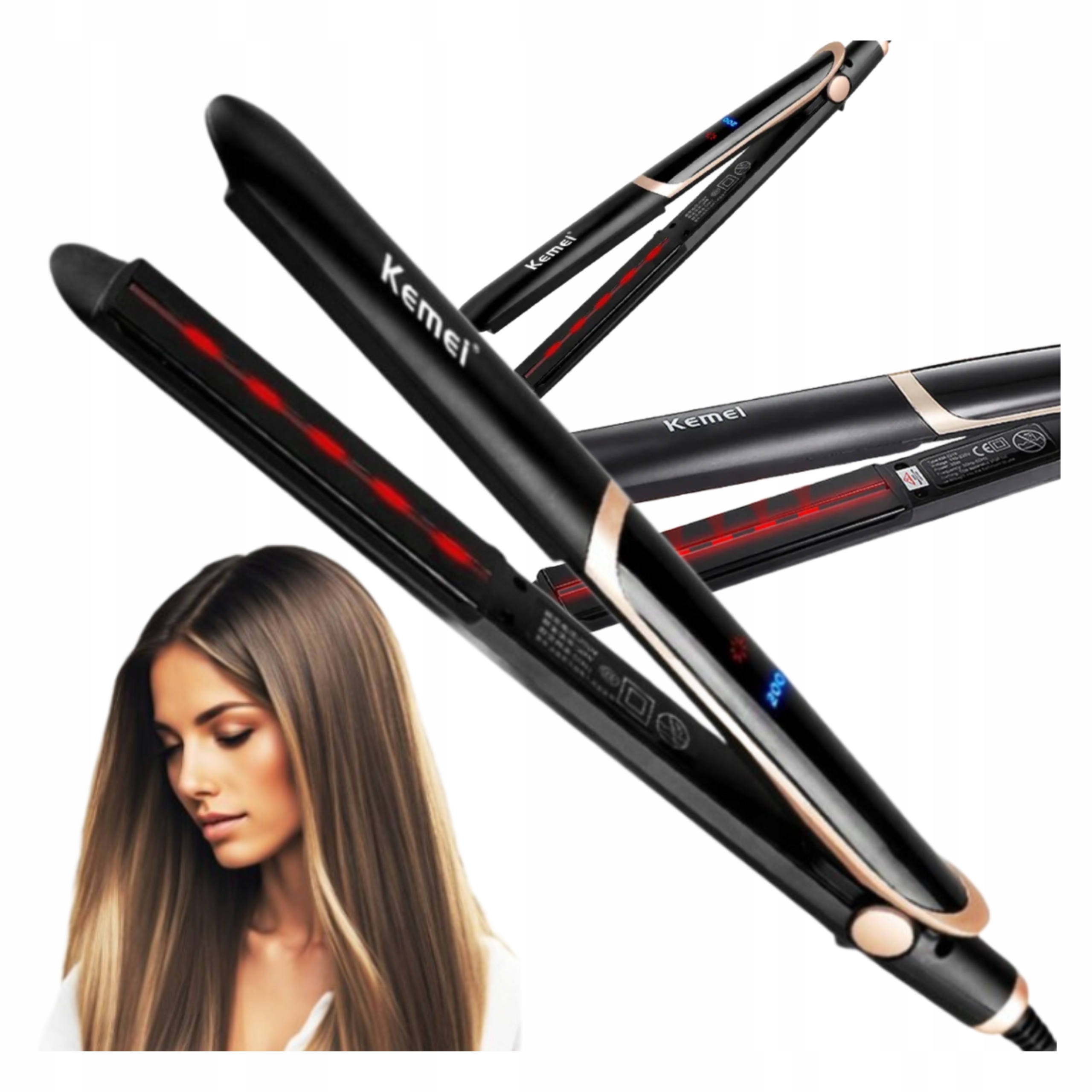 Žehlička Na Vlasy 2v1 s ionizací a infračerveným zářením Kemei pro úpravu vlasů rovná i natáčí