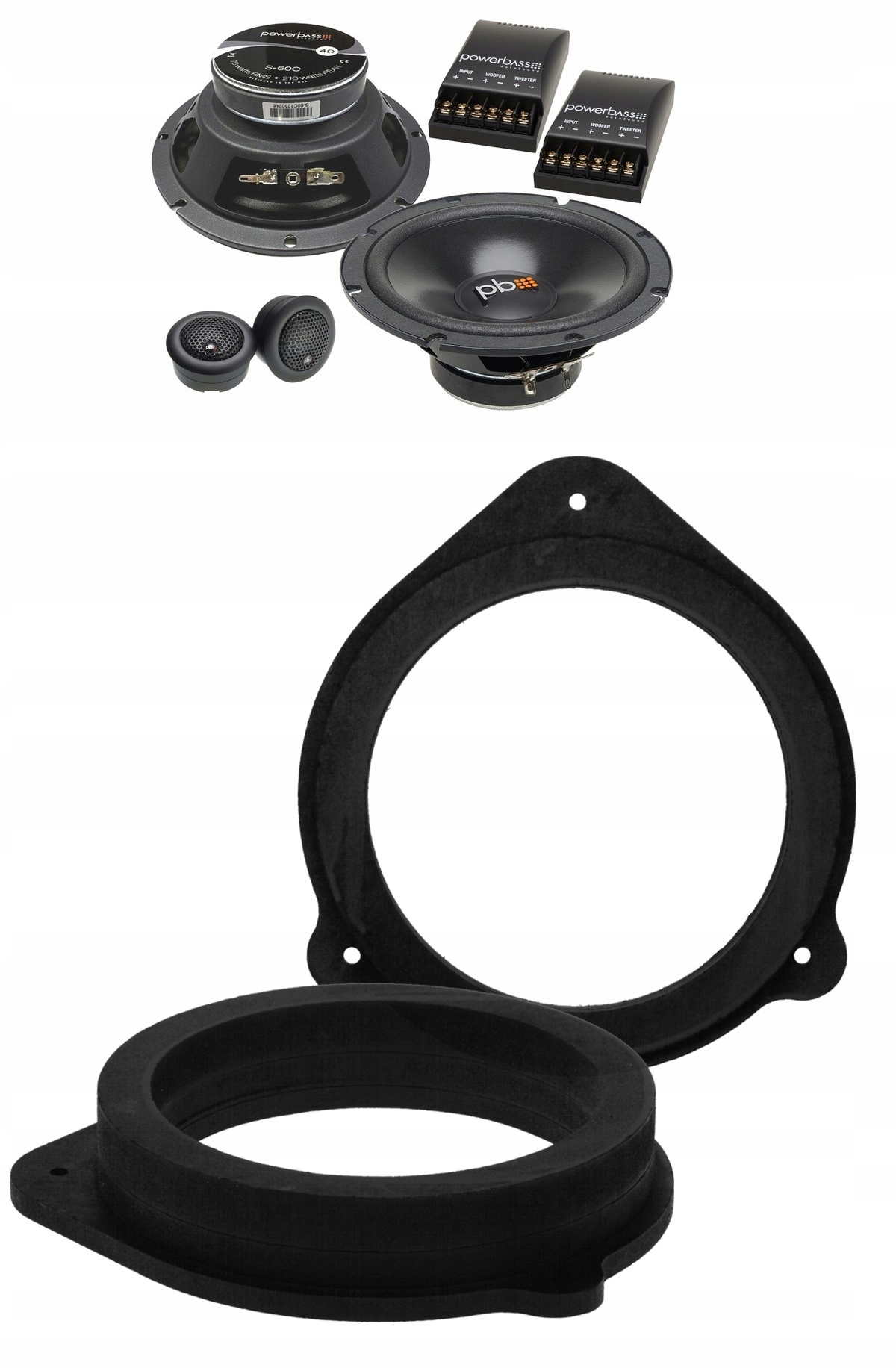 Powerbass S-60C Mdf distanční reproduktory Audi A4 B6 B7 A3 8P 165 mm Přední