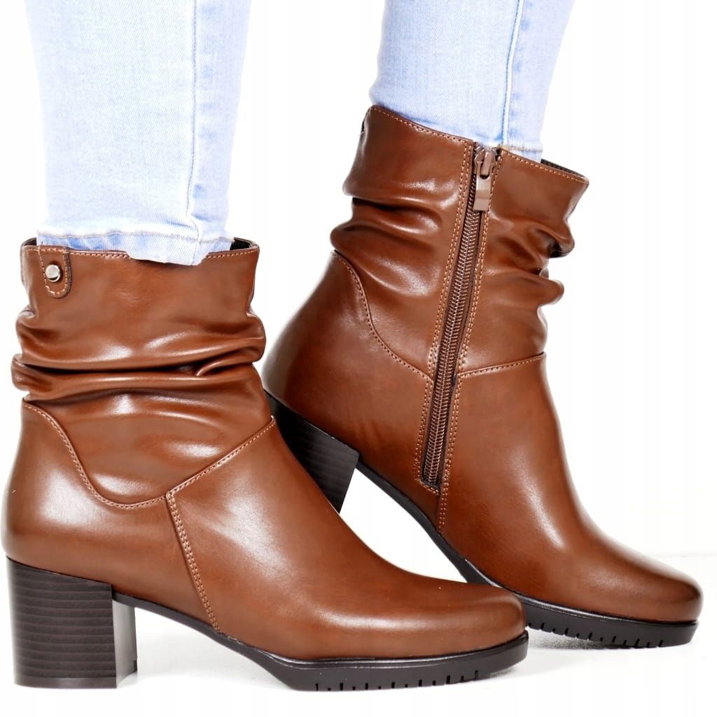 Dámské Kotníkové Boty Na Podpatku Klasické Nízké Stabilní Hnědé