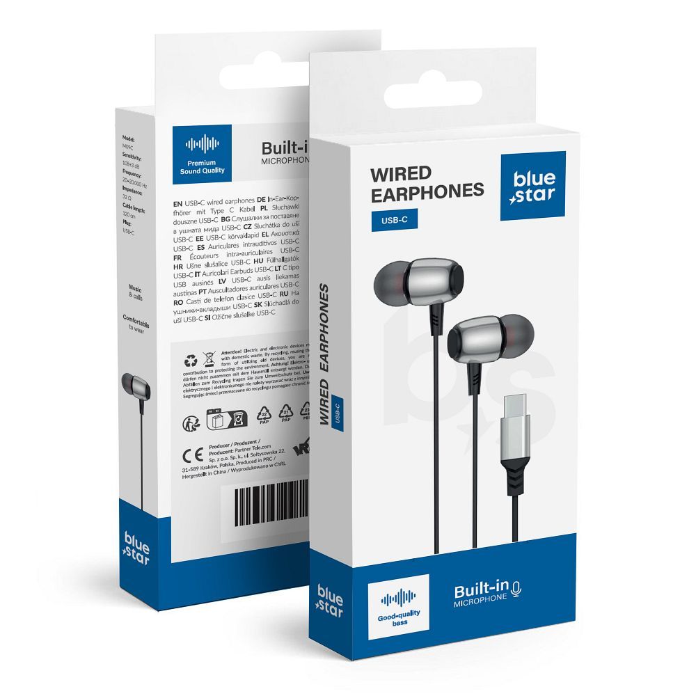 Słuchawki przewodowe douszne Usb C (dac) Blue Star M09C 1,2 m czarne