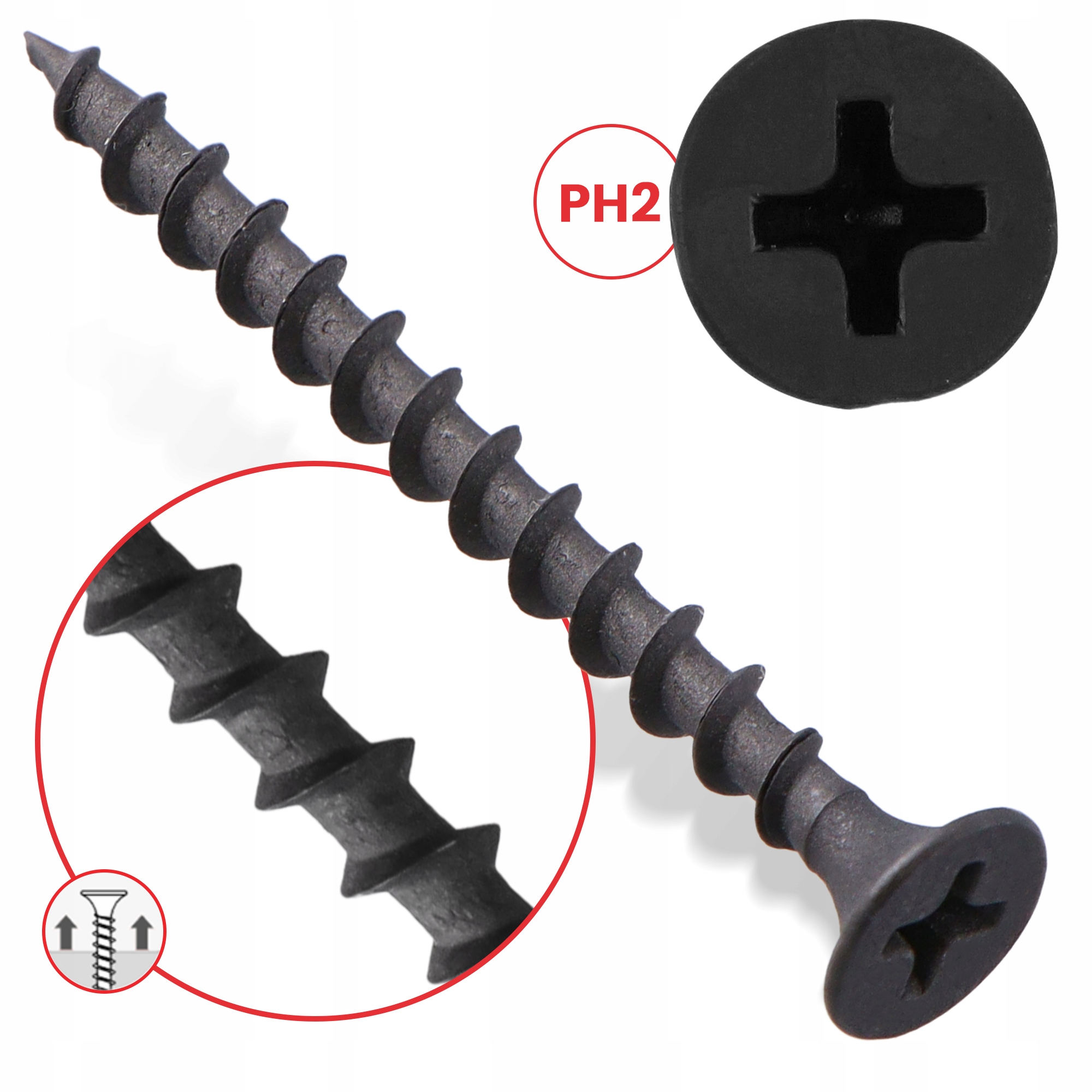 500x WKRĘTY PŁYT GK 3,5x45 MM GIPSOWYCH REGIPSÓW DREWNA CZARNE FOSFATOWANE Średnica 3.5 mm