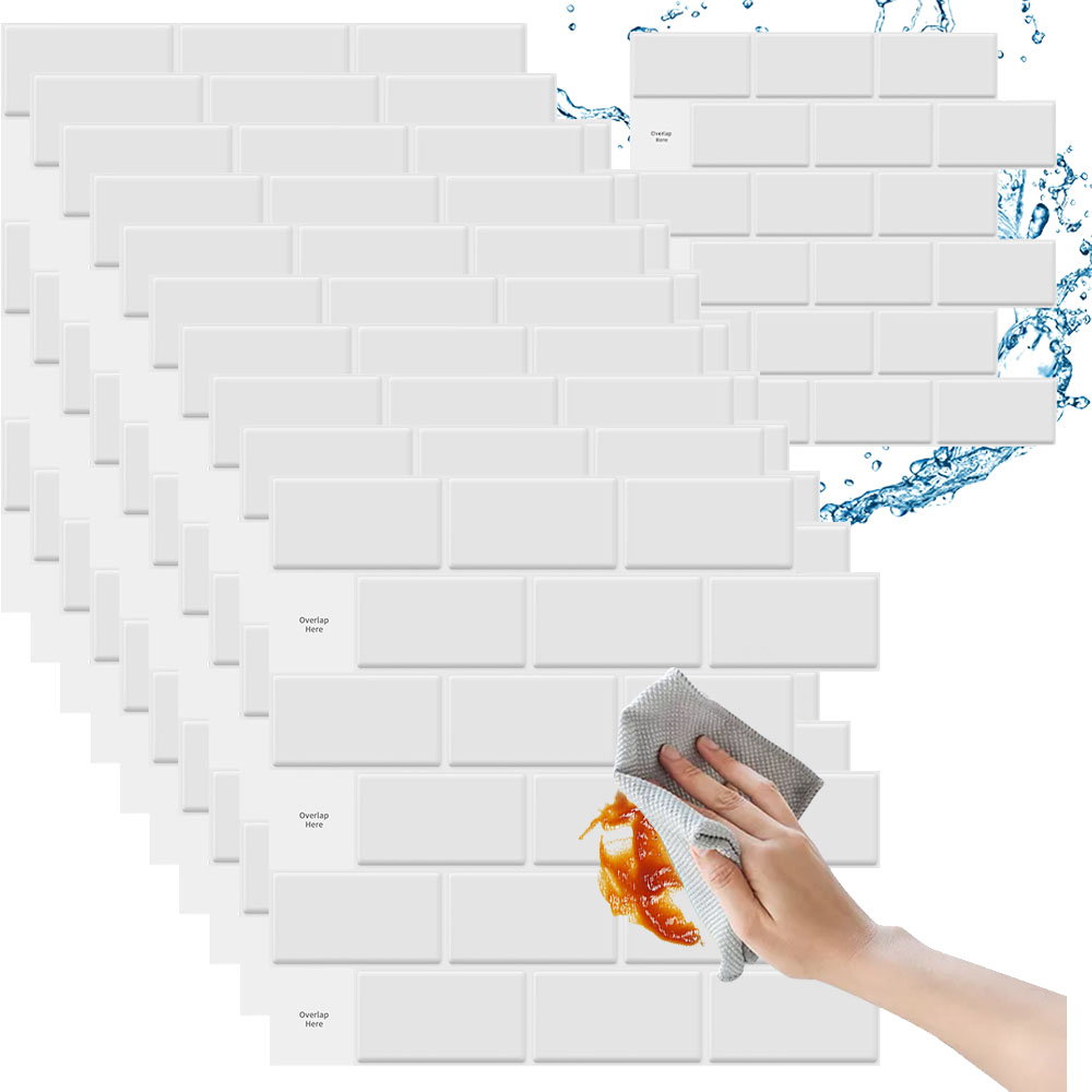 Naklejka Na Ścianę Płytek 3D 30x30Cm Białe Samoprzylepne Wodoodporne 10SZT.