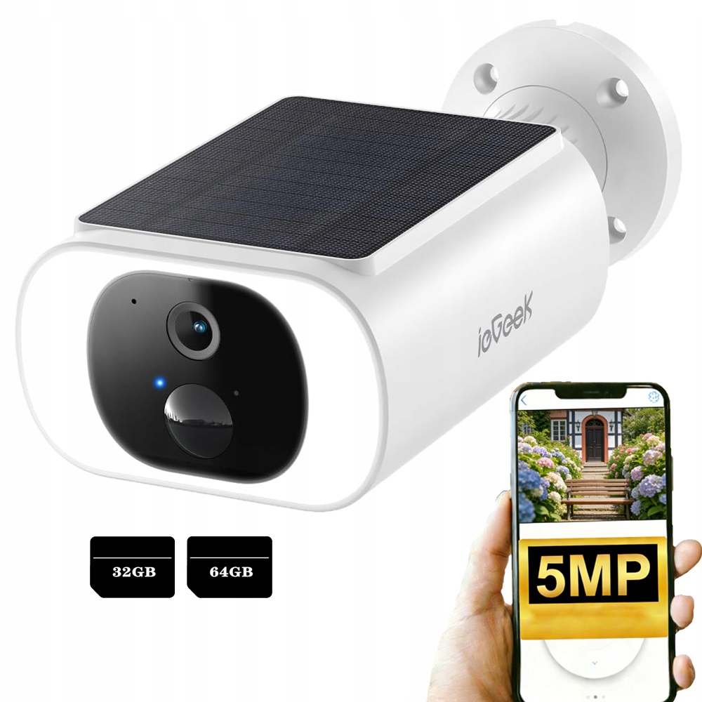 2K Solární Wifi Kamera 5MPX Inteligentní Bezdrátový Pir S Paměťovou Kartou