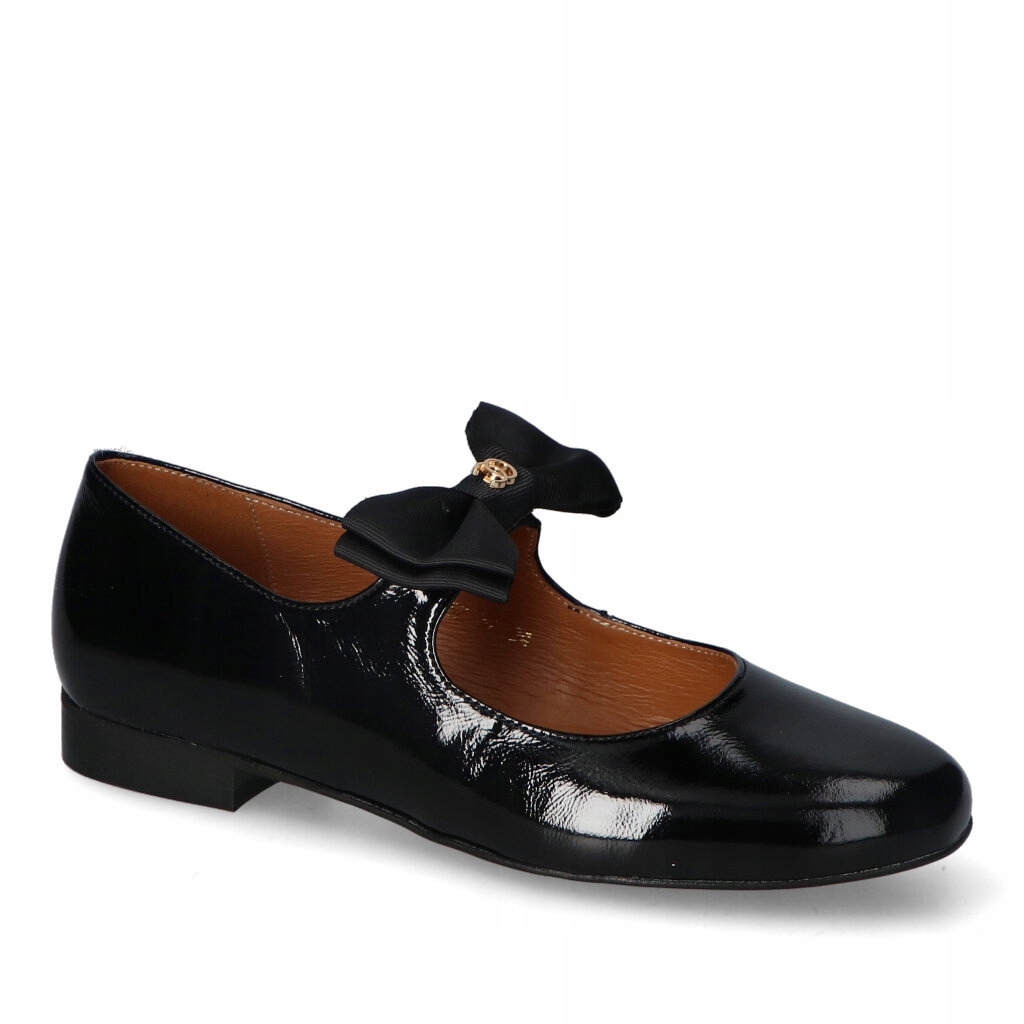 Dámské baleríny Gamis Černé kožené laky s mašličkou 35