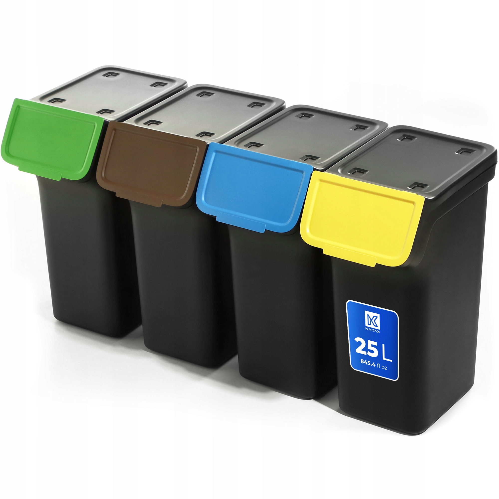 Levně Odpadkový Koš 25 L, Nádoba Na Odpadky Na Tříděný Odpad, Černá, 4 ks