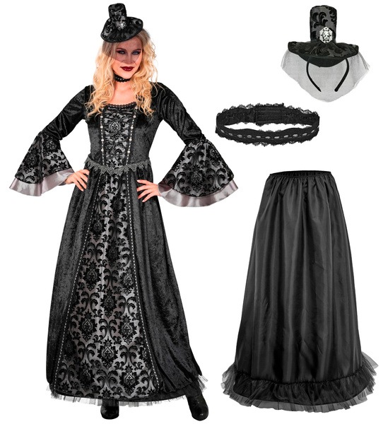 Kostým Temná Hraběnka Upírka Černé Halloweenské Šaty L