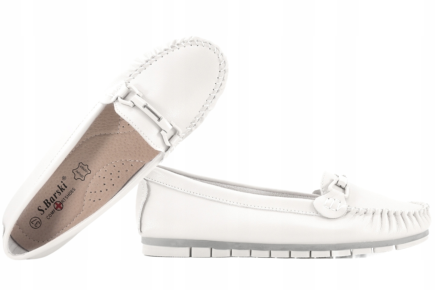S.barski LR51-547 Dámské Mokasíny Polobotky Balerínky Kůže 40 Bílá