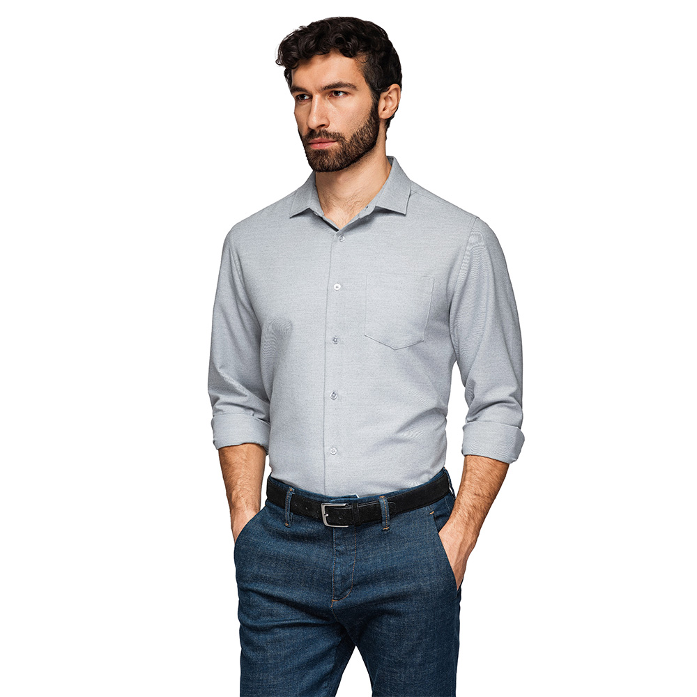 Pohodlná pánská klasická košile regular fit šedá melírovaná Ombre V2 K694 XL