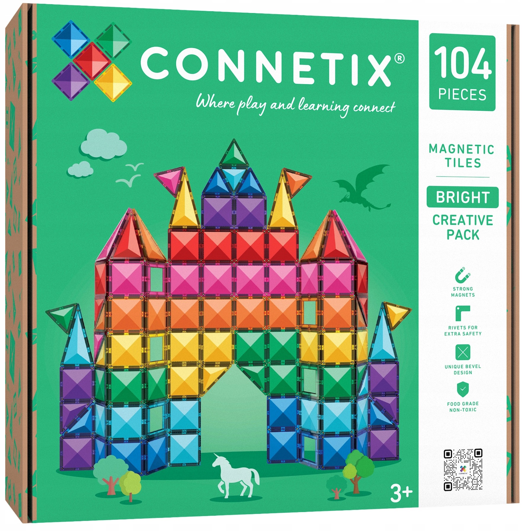 Klocki magnetyczne Bright Creative Pack 104 el. Connetix duży zestaw start