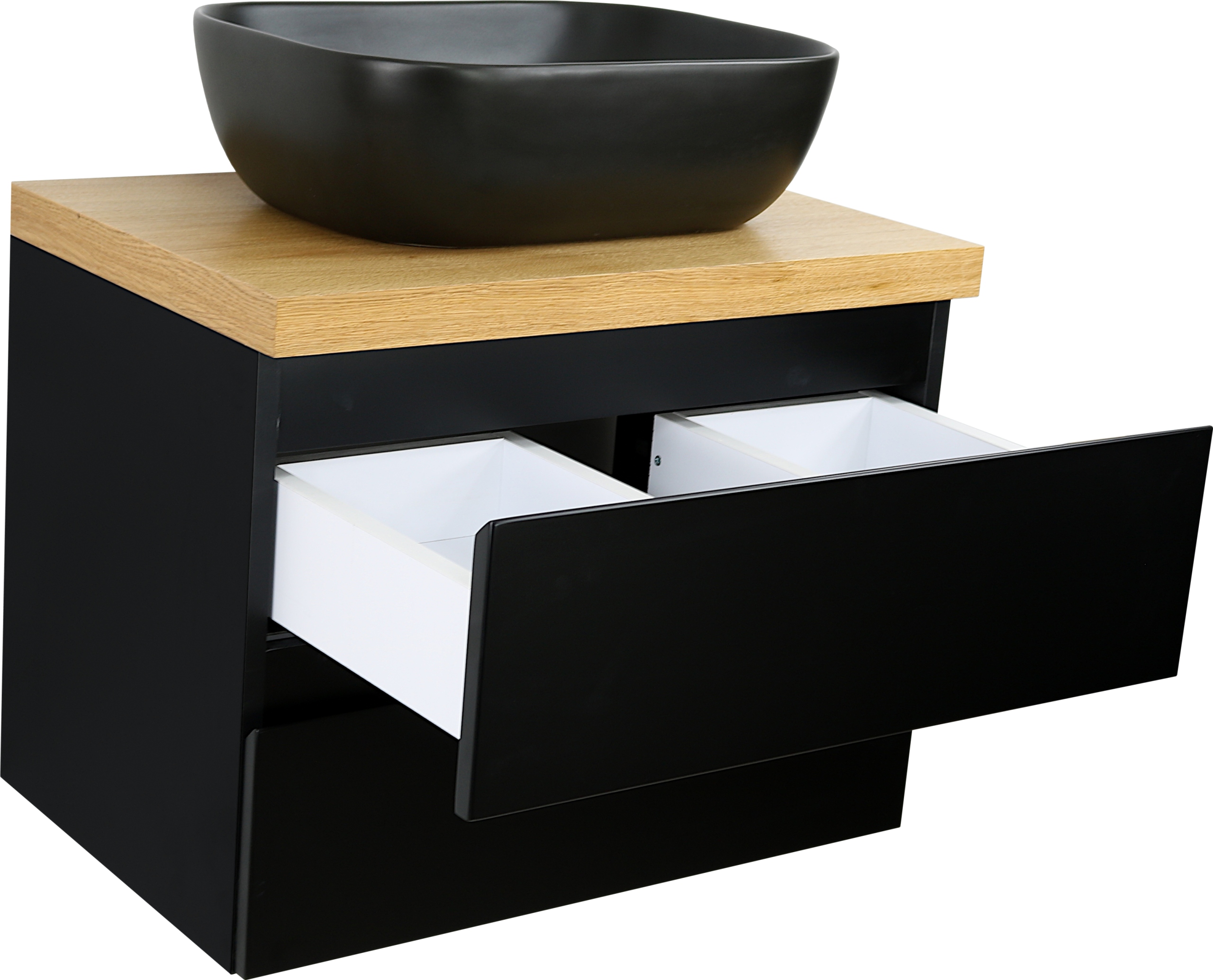SZAFKA ŁAZIENKOWA CZARNY MAT Z BLATEM DĄB 70 CM Wysokość mebla 48 cm