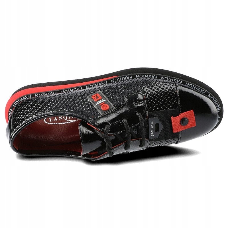 Czarne Półbuty Lanqier Damskie Stylowe Obuwie Oryginalne opakowanie producenta pudełko