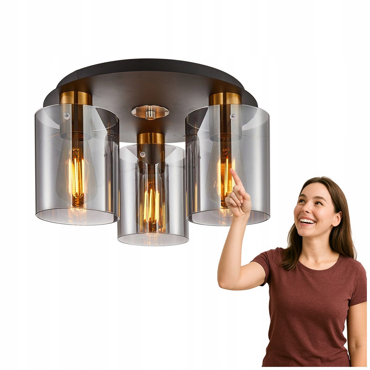 Stropná lampa Sardo z mosadze a skla Italux