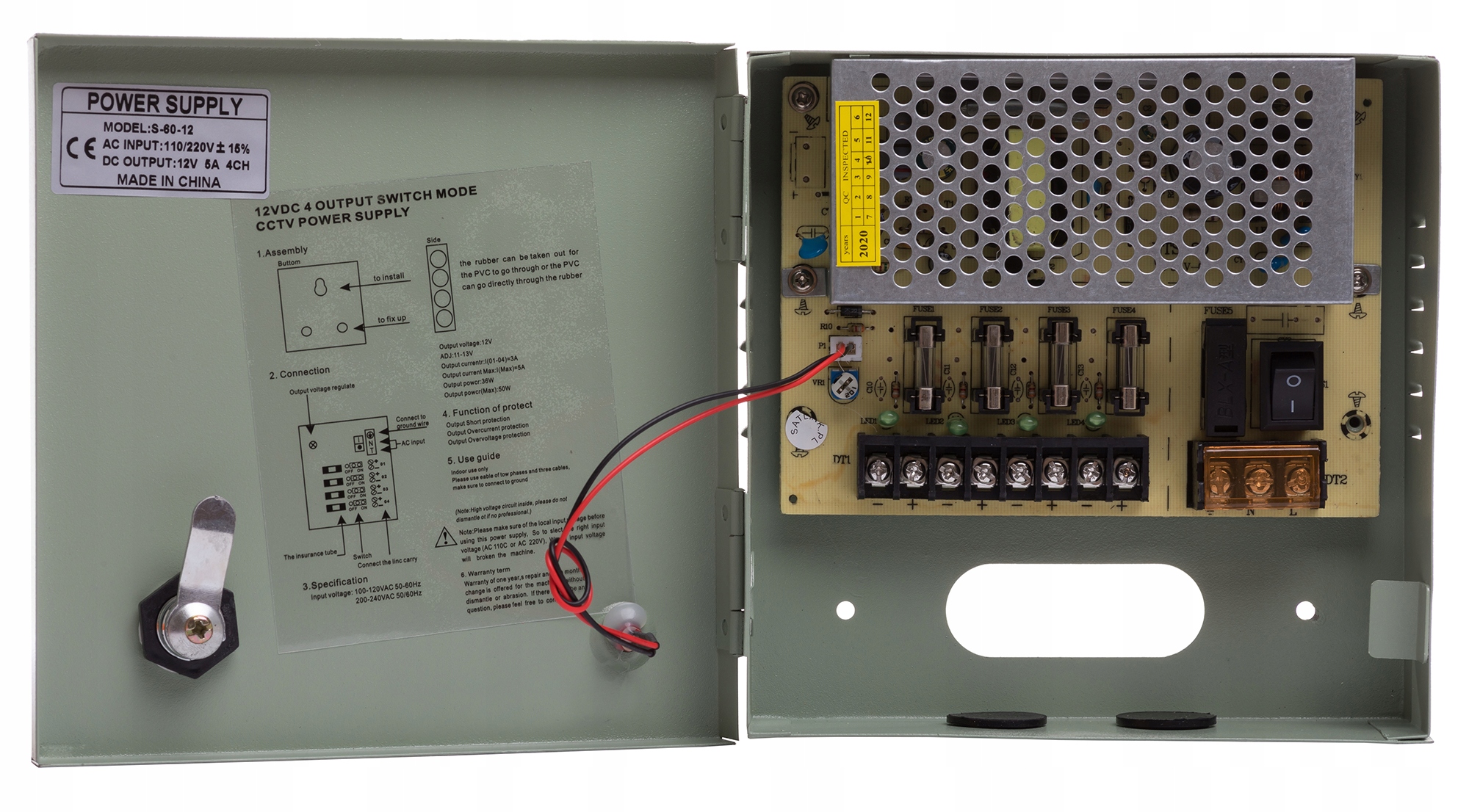 ZASILACZ CCTV 12V 5A MAX 4 KAMER MONITORING Model S-60-12