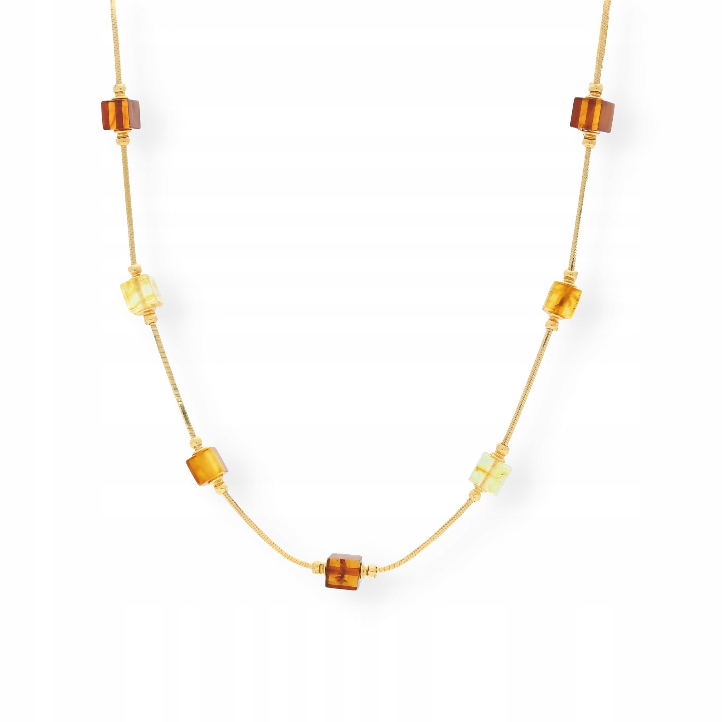 Złota Kolia Kosteczki Z Bursztynem