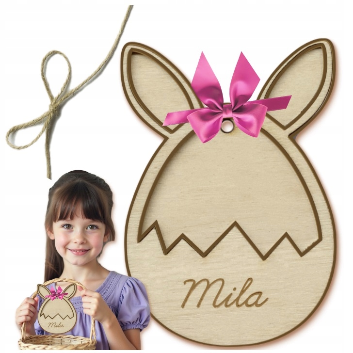 Zajíček Králík Dřevěný Velikonoční Vajíčko Dekorace Přívěsek Gravírování
