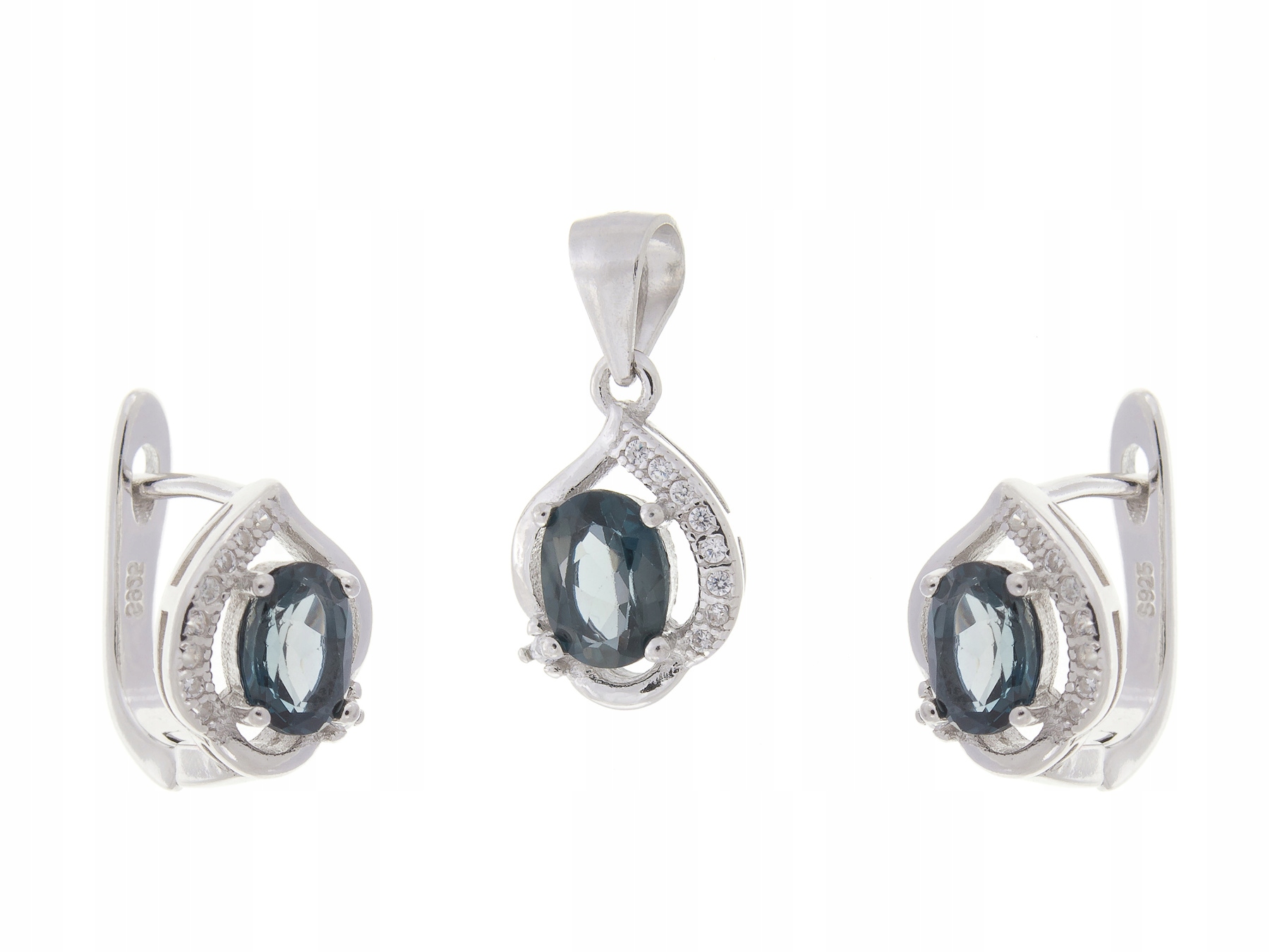 Stříbrný Rhodiovaný Komplet London Blue Topaz Přírodní Dárek