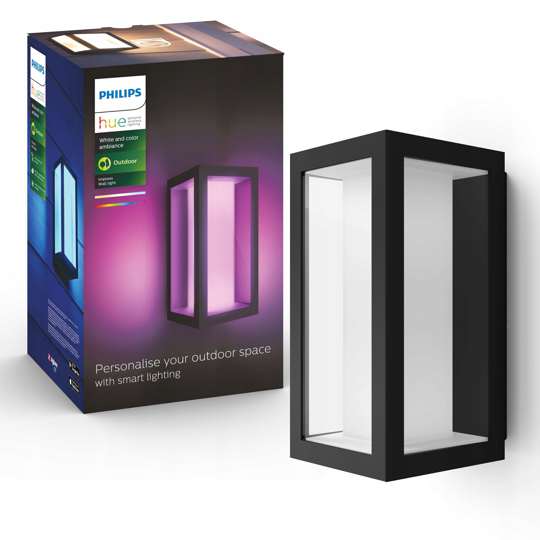 Led záhradné nástenné svietidlo Vonkajšia lampa Philips Hue Impress Rgb Inteligentná
