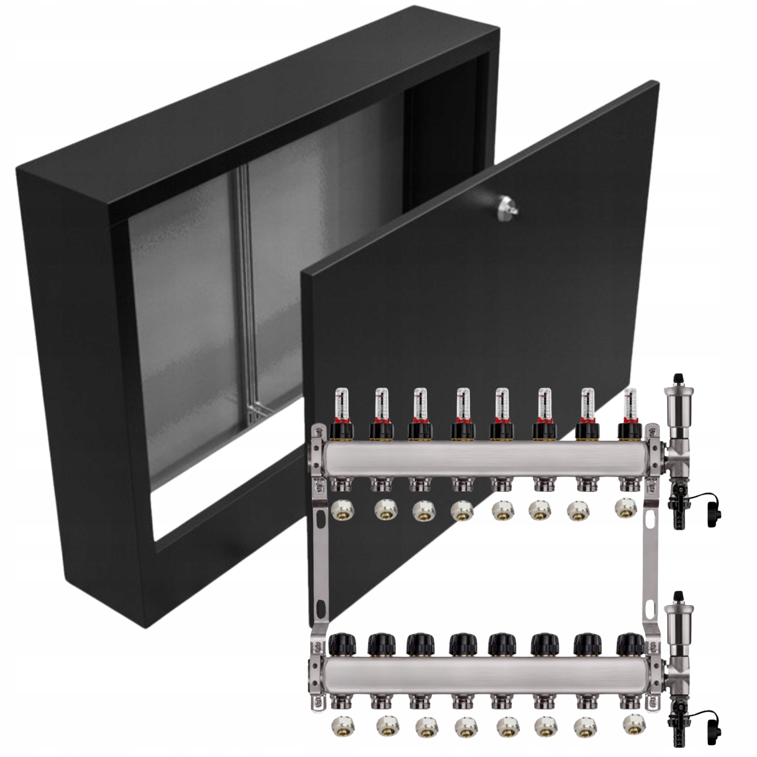 Nerezový Rozdělovač Podlahovky 8+ Nástěnná Skříňka Černá+pex