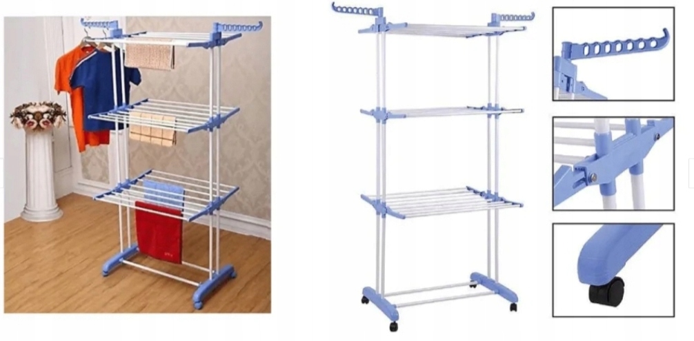 POJEMNA DUŻA Suszarka wolnostojąca pionowa SKŁADANA 186x78 cm niebieska Kod producenta 3P