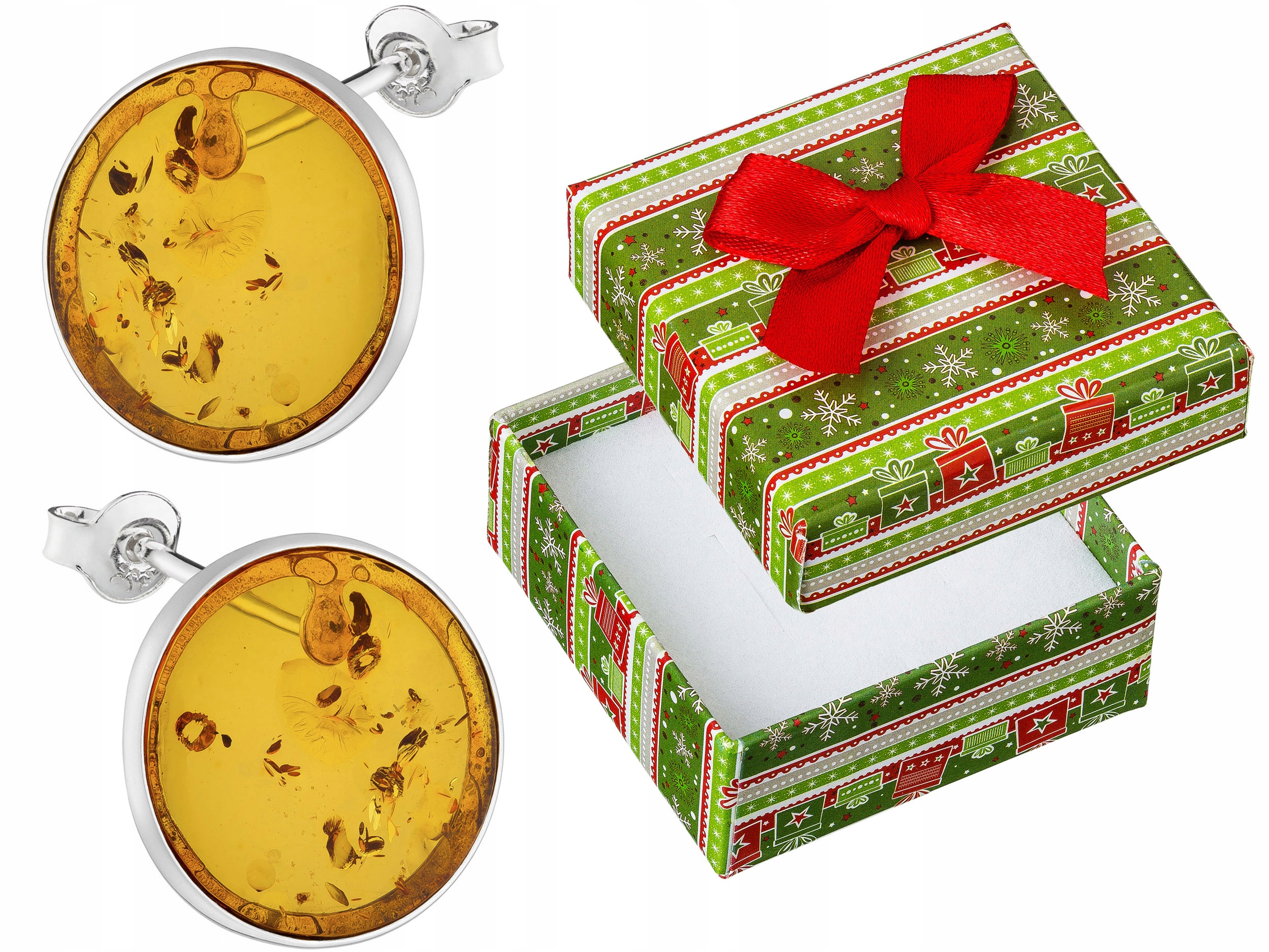 Stříbrné Náušnice Šrouby s jantarem Velká kolečka Kolečka Tužka Stříbro 925