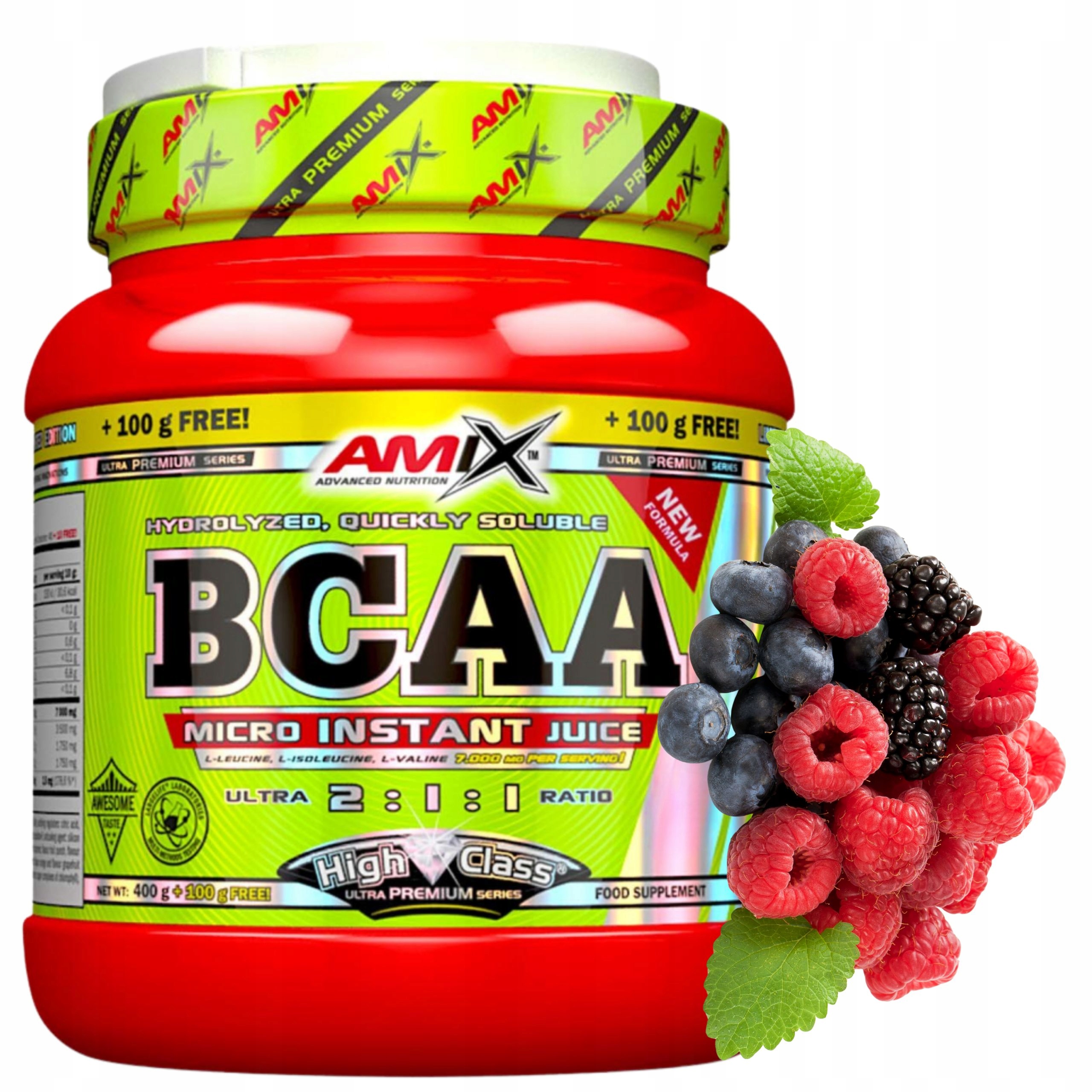 Aminokyseliny na pití Bcaa 2:1:1 Leucin Isoleucin Valina příchuť Lesní ovoce