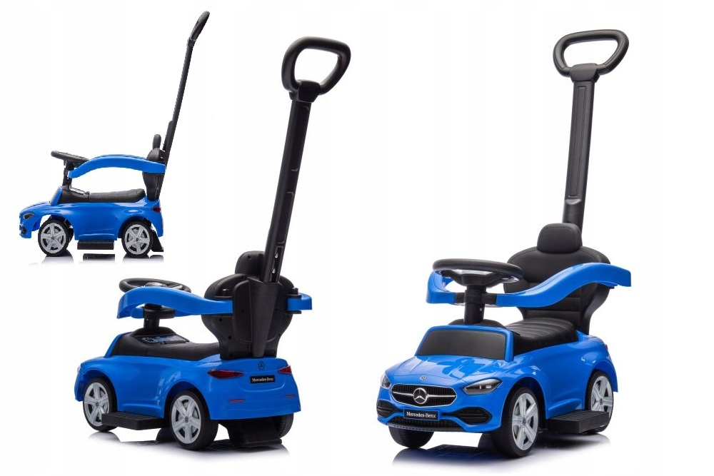 Solidny Jeździk Z Pchaczem Mercedes Z Rączką Pchacz 3W1 Niebieski