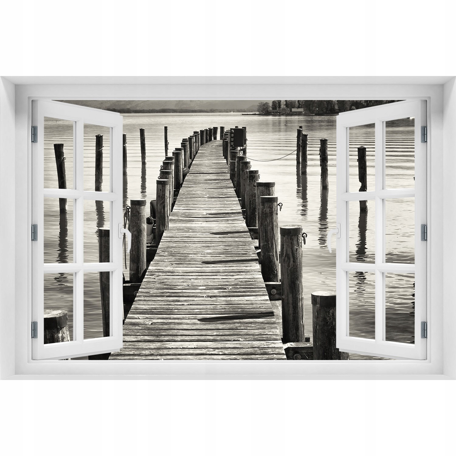 

Naklejka Fototapeta 3D Okno Drewniane molo 120x80