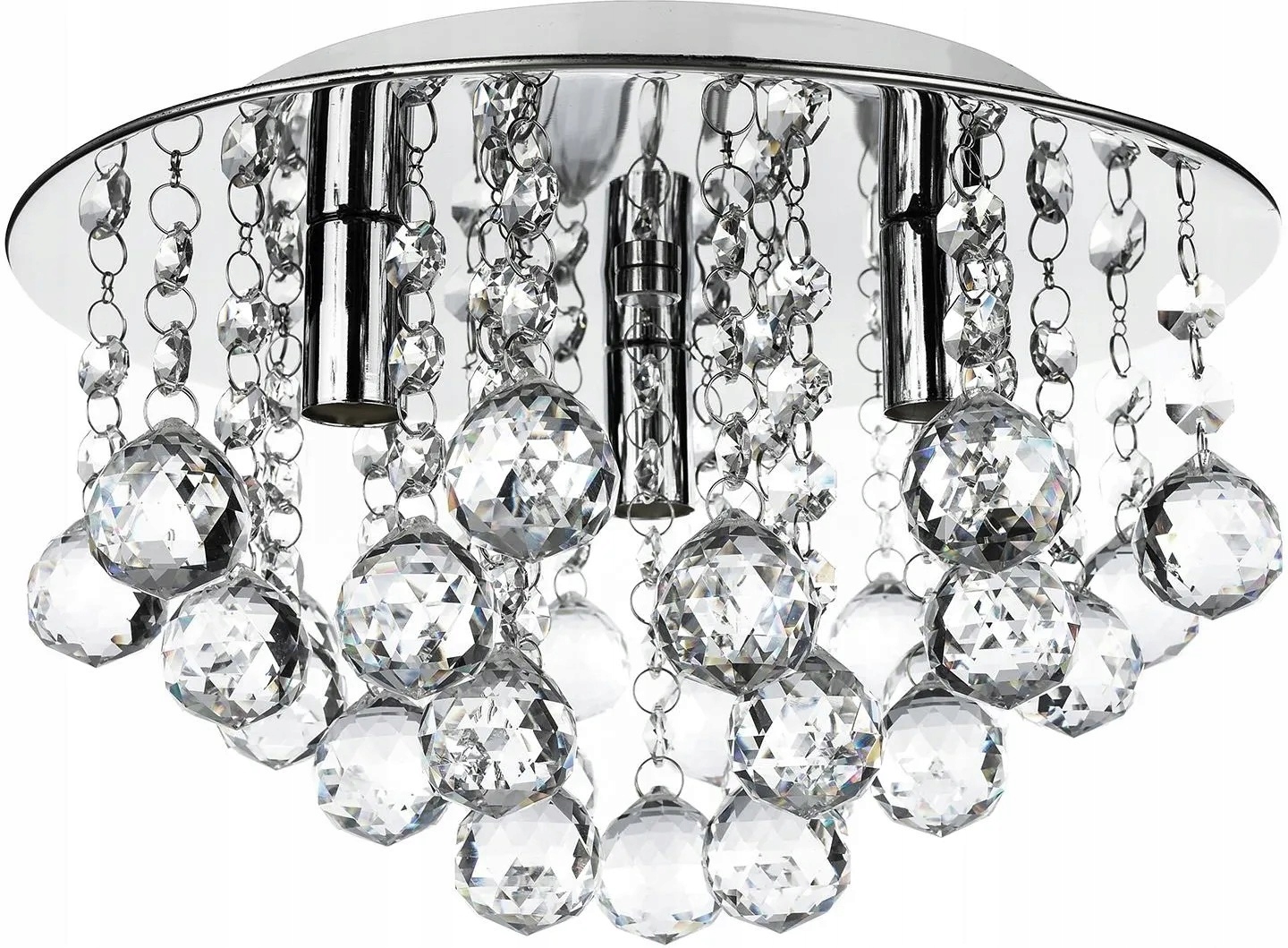 Lampa Sufitowa Żyrandol Wiszący Kryształki Plafon Chrom x3 Led