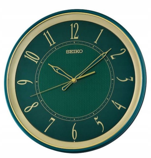 Elegantné Zelené Zlaté Okrúhle Japonské Hodiny Seiko QXA834M 34 cm