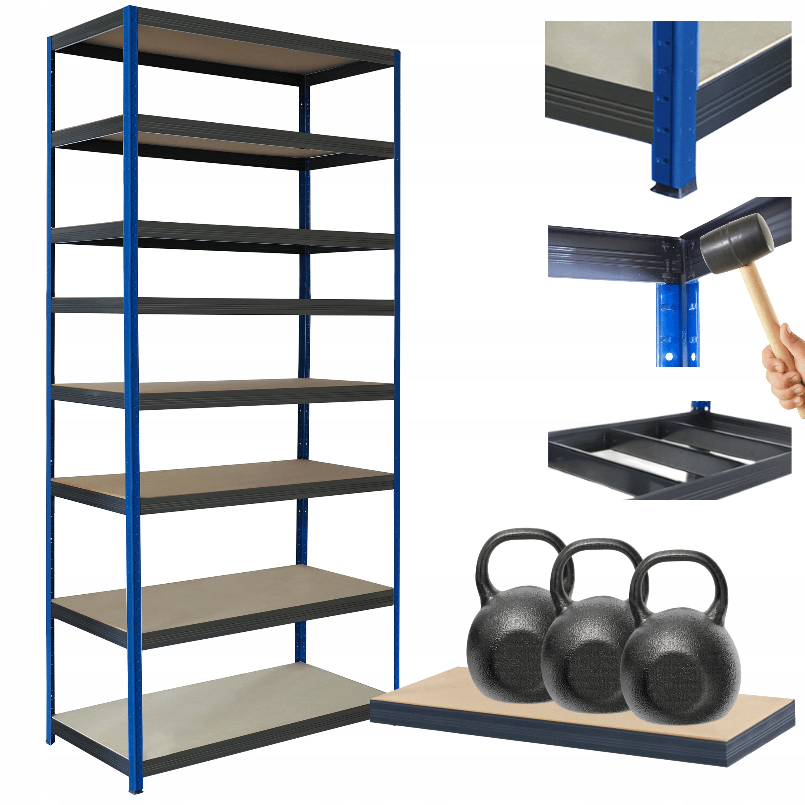 Kovový skladový regál Helios 270x100x40 cm 8Px350 kg Pevná Obloha