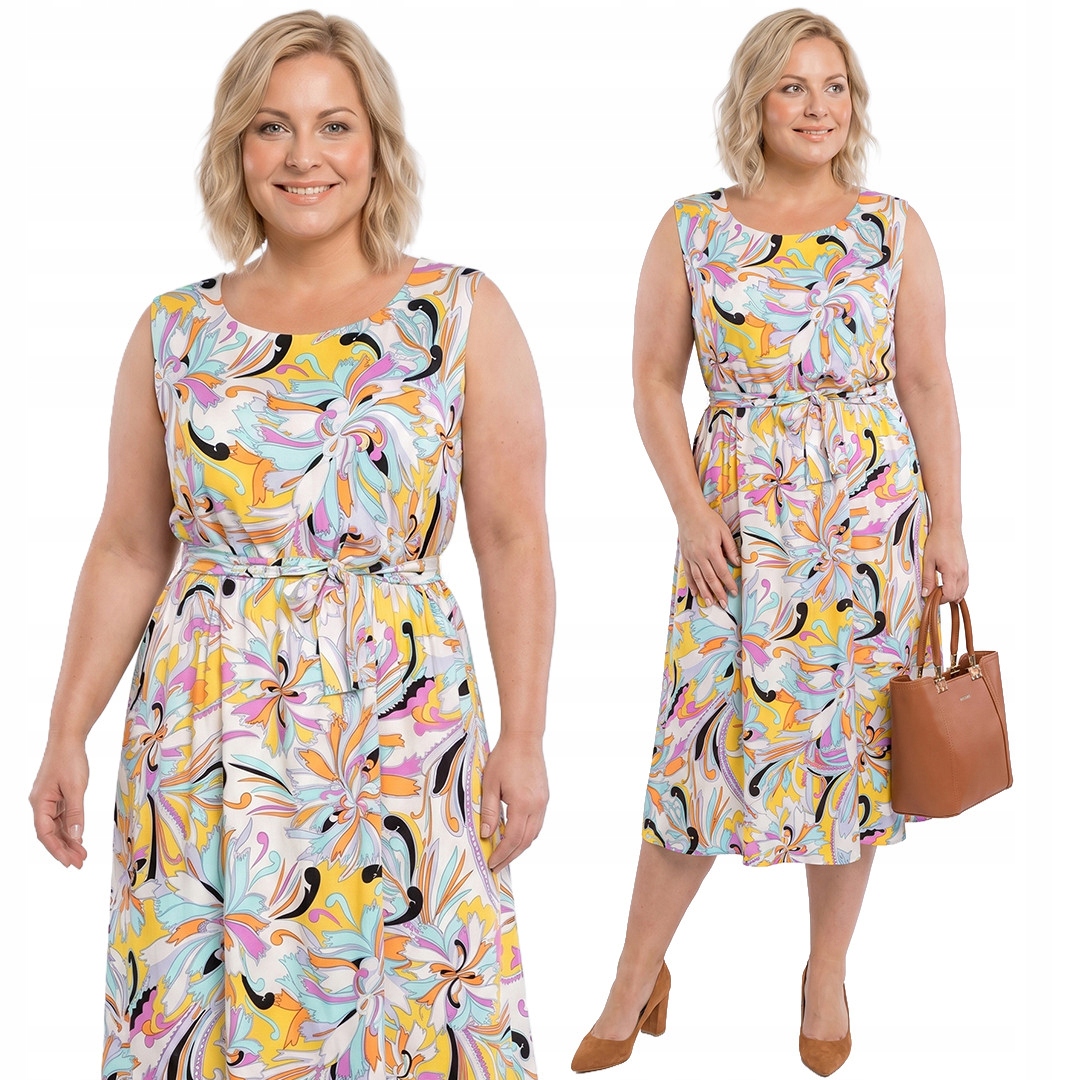 Bílá šaty s barevným vzorem plus size velikost 48