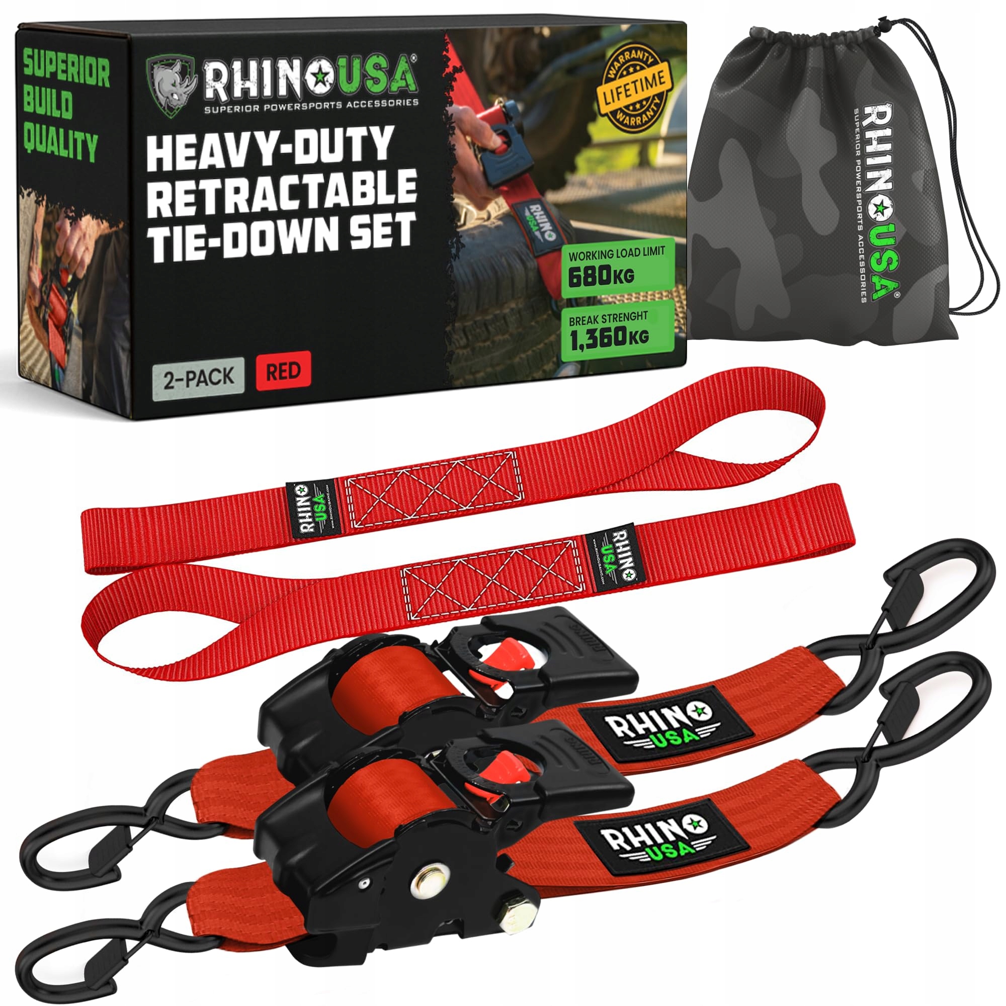 Upevňovací přepravní pásy Rhino Usa do 1360 kg, červené