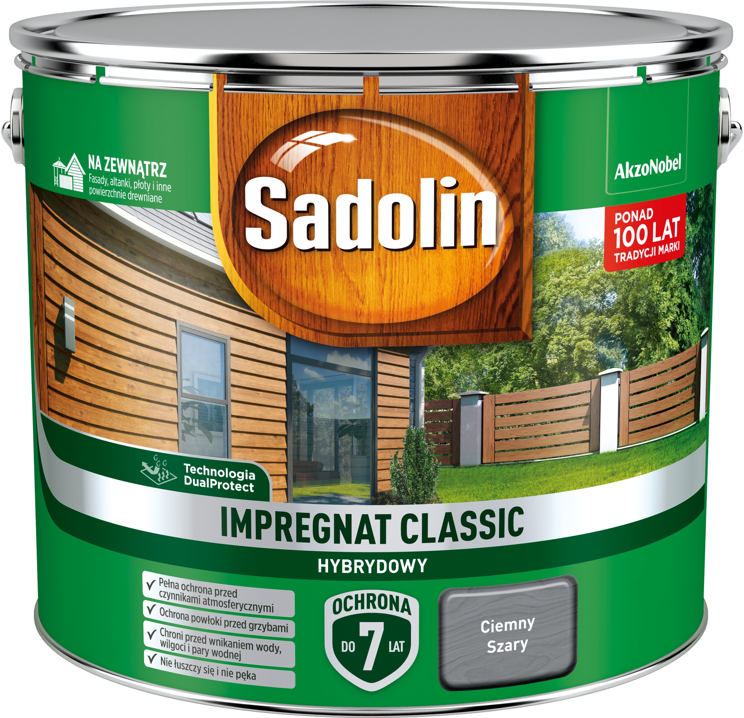 SADOLIN CLASSIC IMPREGNAT 9L CIEMNY SZARY + PĘDZEL Zastosowanie na zewnątrz