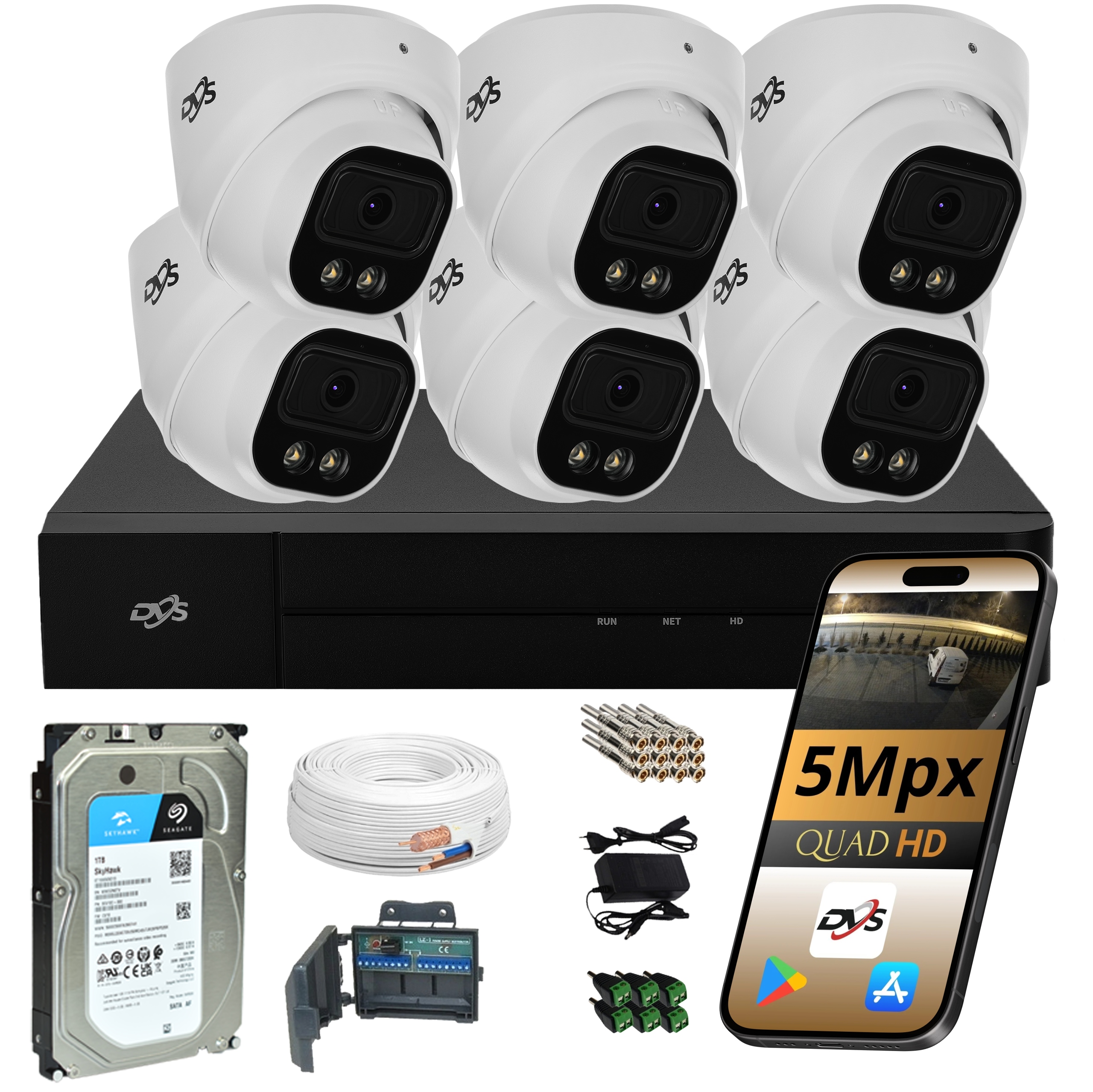 Sada analogových kamer 6 kamer 5mpx pro monitorování s 1TB diskem Dual Dvs