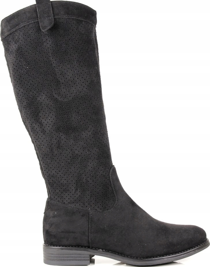 Dámské Kozačky Ažurové Kozačky Černé Semišové