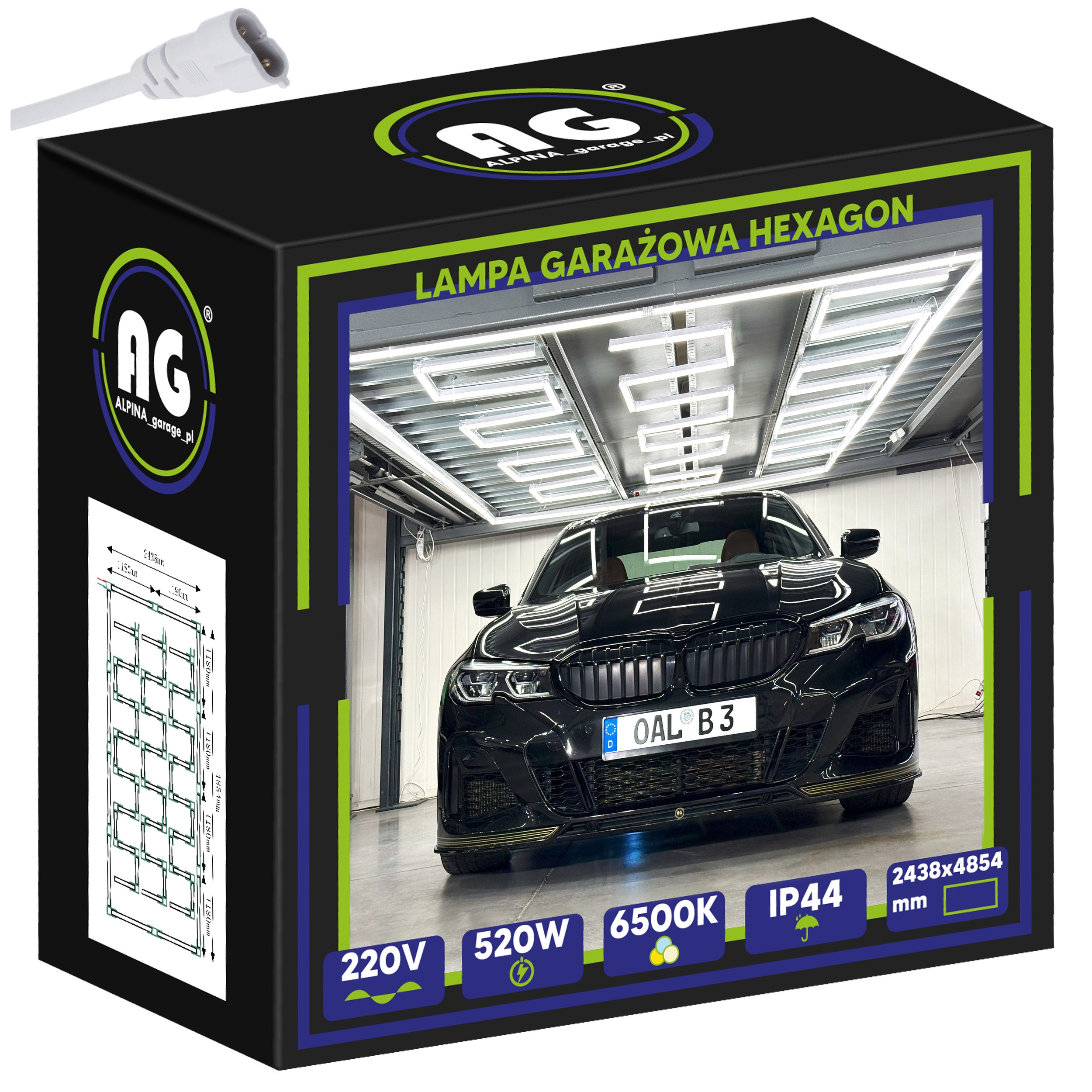 Hexagón Led Lampa Osvetlenie Garáž Dielňa Dom 6500K 520W 2438X4854 mm