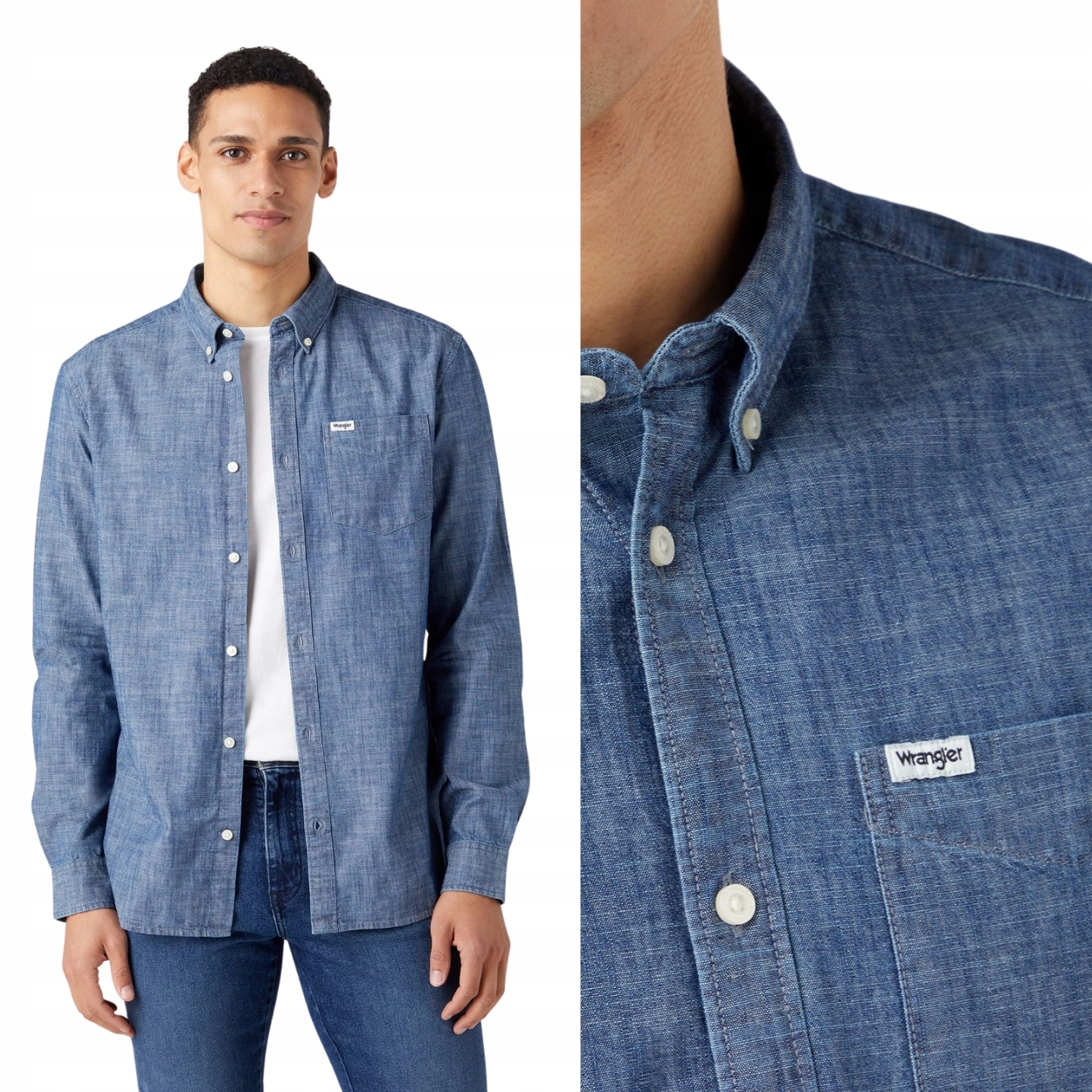 Wrangler 1 Pocket Button Down Dark Indigo bavlněná džínová košile S