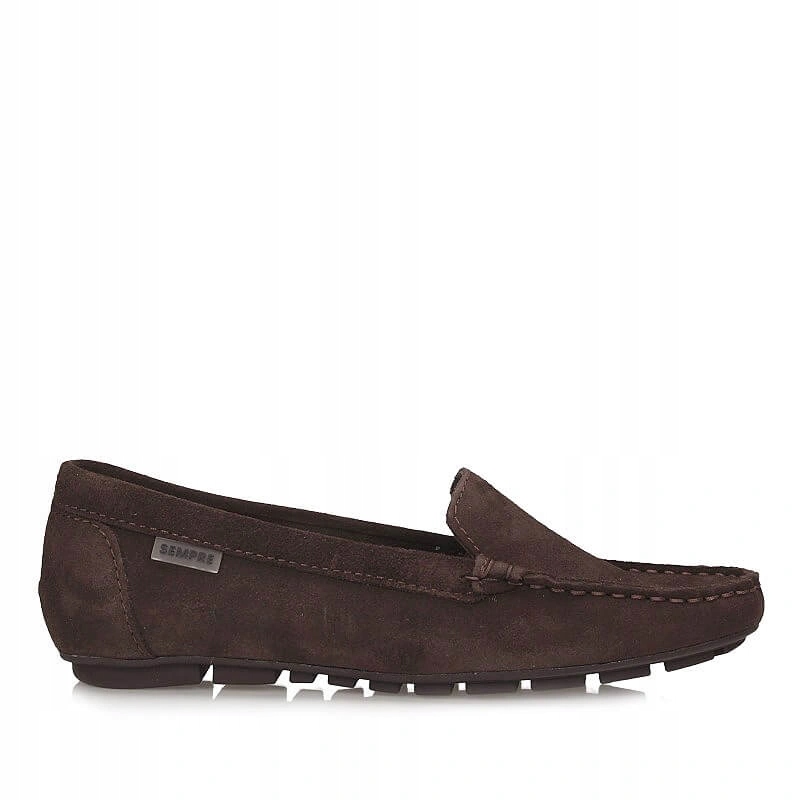 Dámské mokasíny Sempre 17130 hnědé velurové kožené polobotky nazouvací