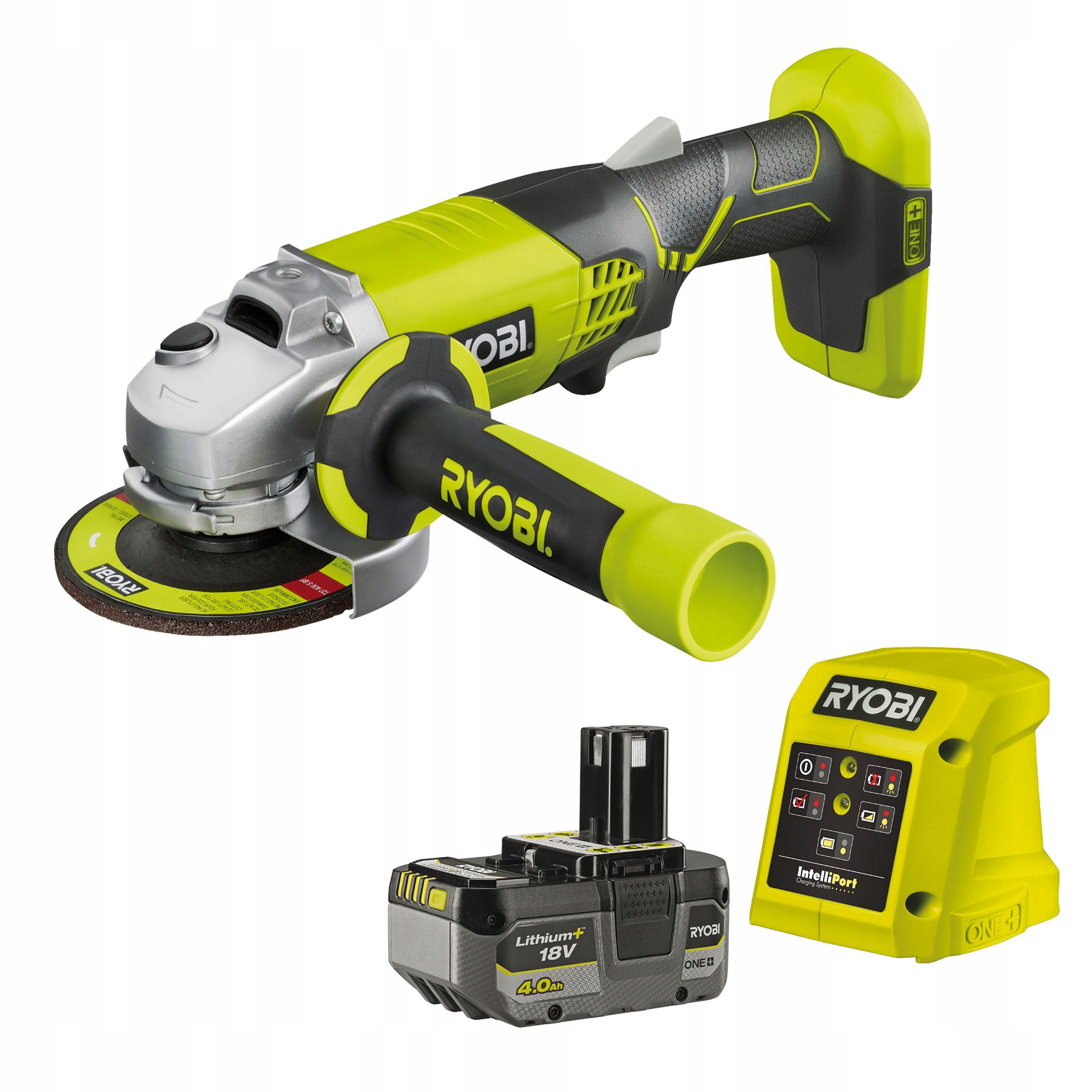 Ryobi Úhlová Bruska 115 mm Akumulátor 4 Ah Nabíječka 1,5 A